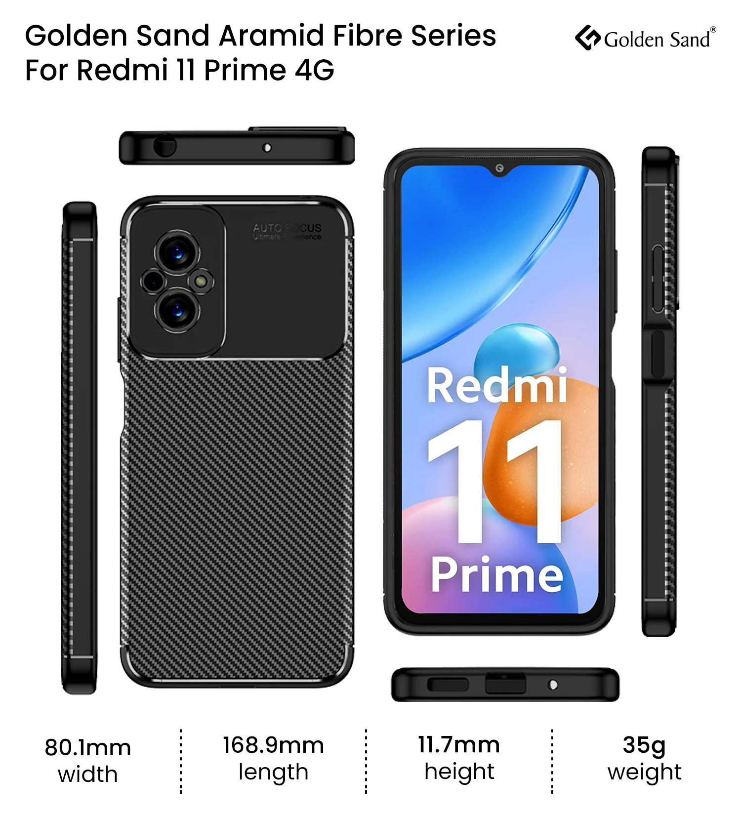 Redmi 11 Prime 4G (6.58 inch) Back Cover | Aramid Fiber Series, Black - Image 6