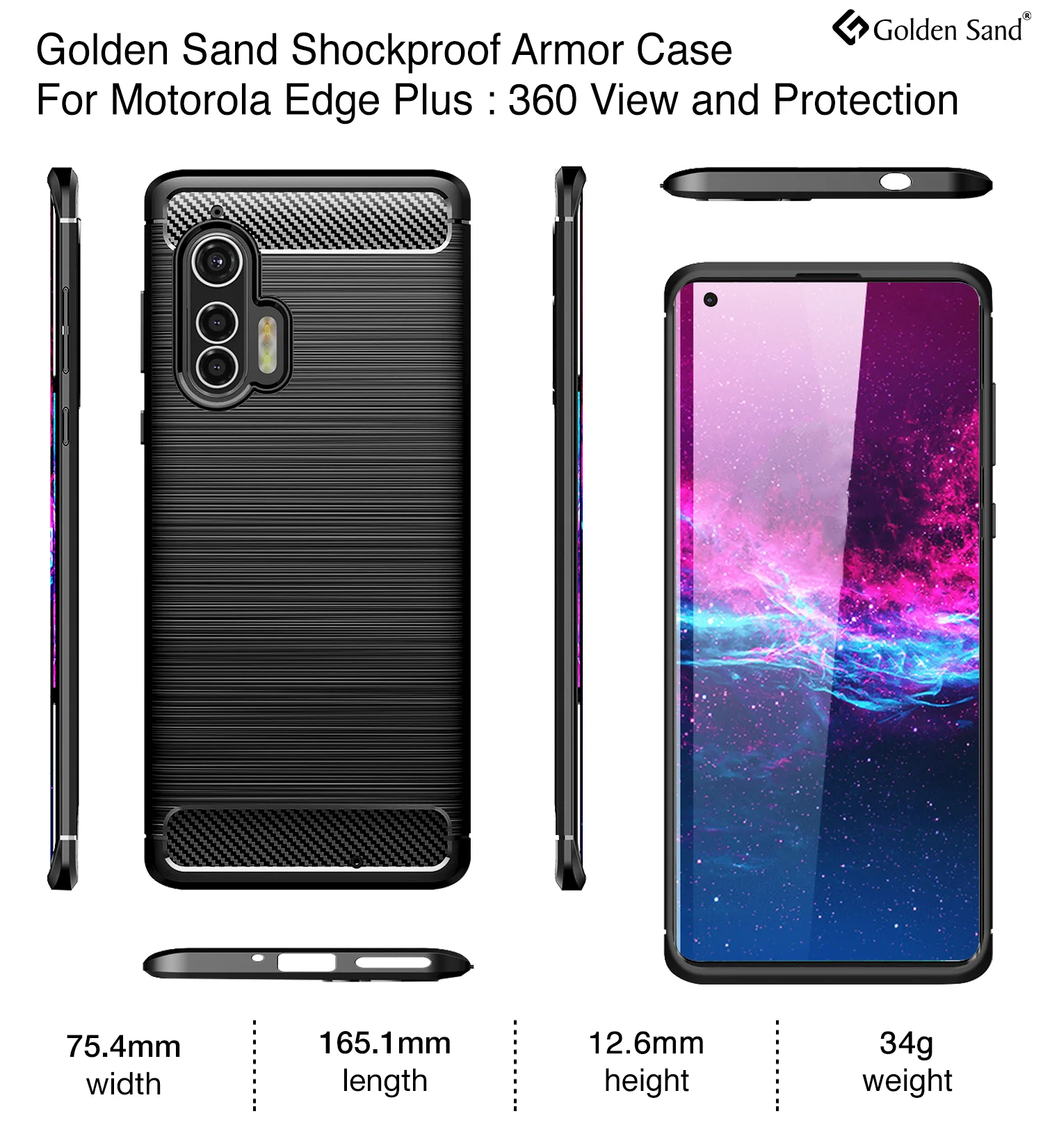 Carbon Fibre Series Shockproof Armor Back Cover for Moto Edge Plus 6.7 inch, Black - Image 2