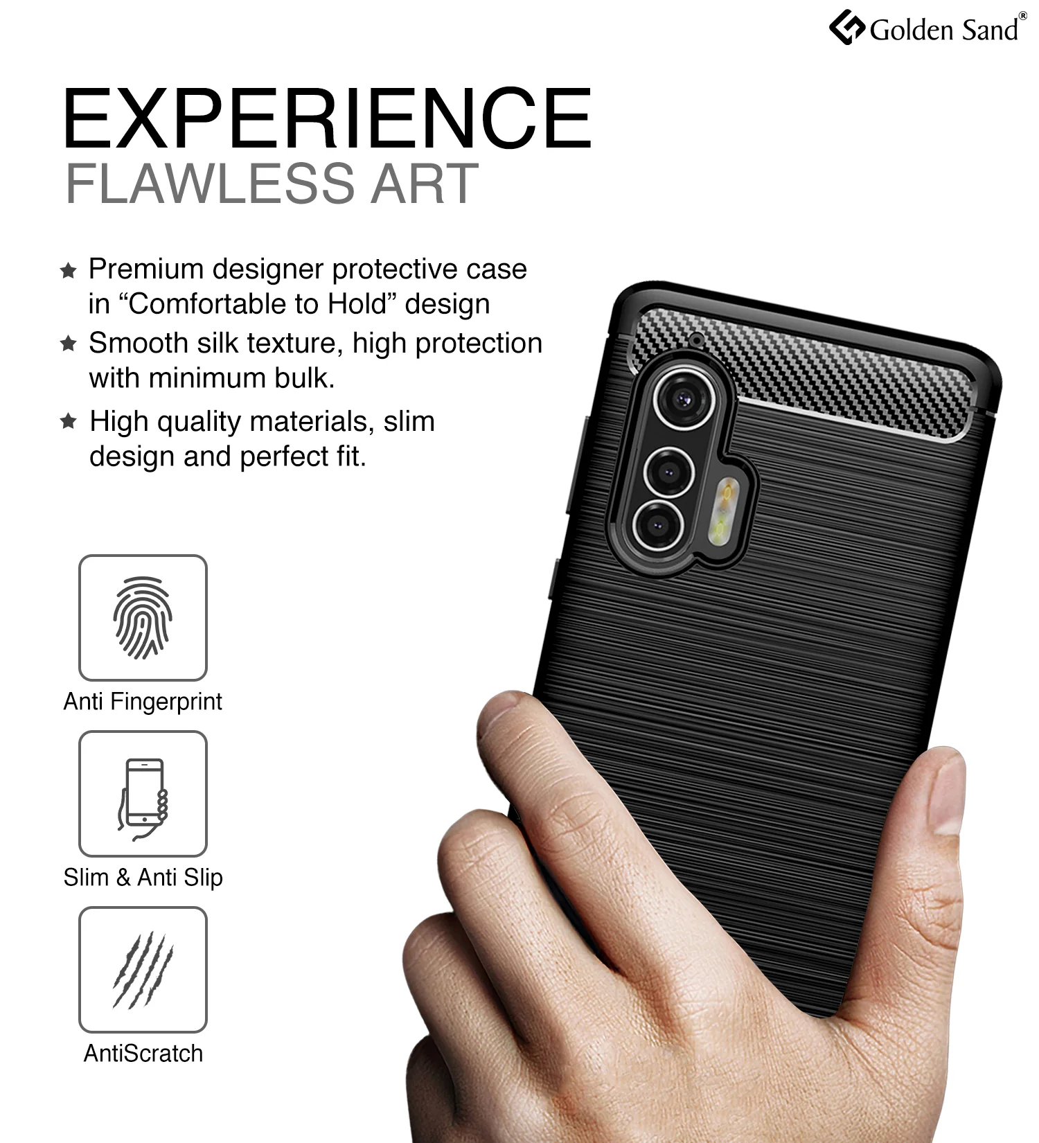 Carbon Fibre Series Shockproof Armor Back Cover for Moto Edge Plus 6.7 inch, Black - Image 4