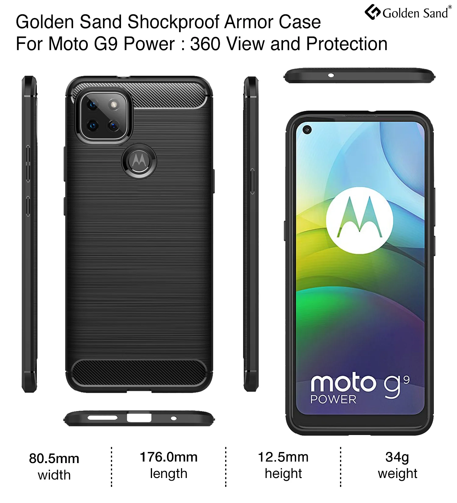 Carbon Fibre Series Shockproof Armor Back Cover for Motorola G9 Power, Metallic Black - Image 2