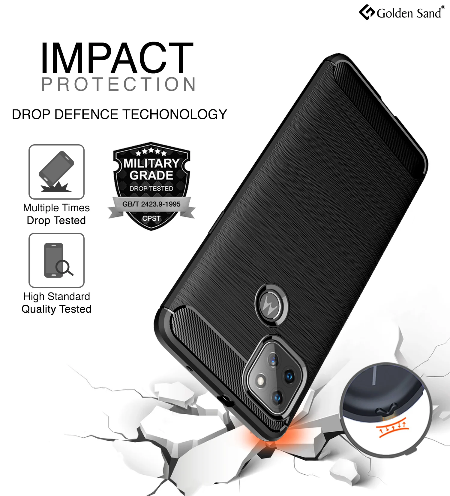 Carbon Fibre Series Shockproof Armor Back Cover for Motorola G9 Power, Metallic Black - Image 3