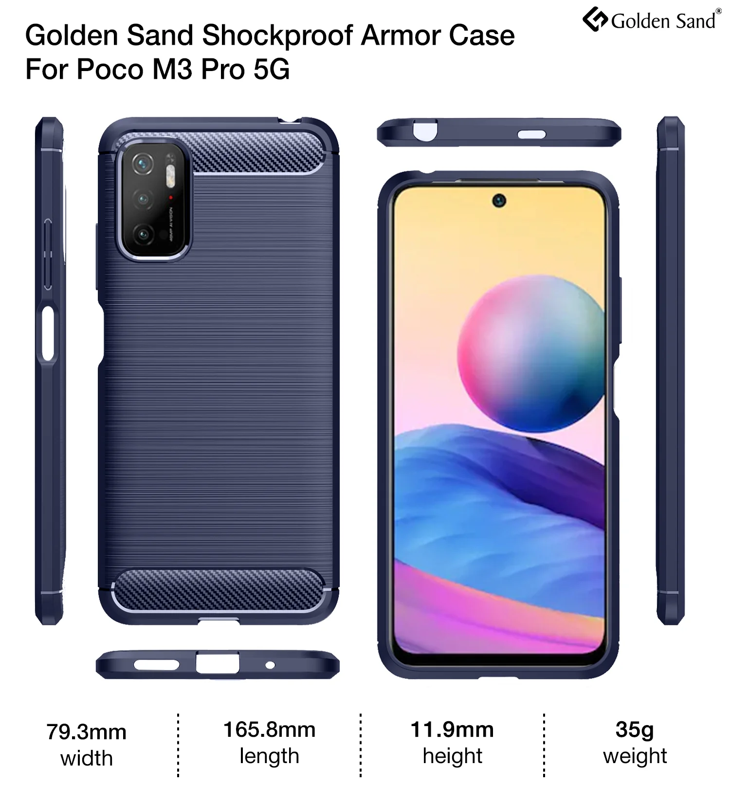 Carbon Fibre Series Shockproof Armor Back Cover for Poco M3 Pro 5G, 6.5 inch, Blue - Image 2