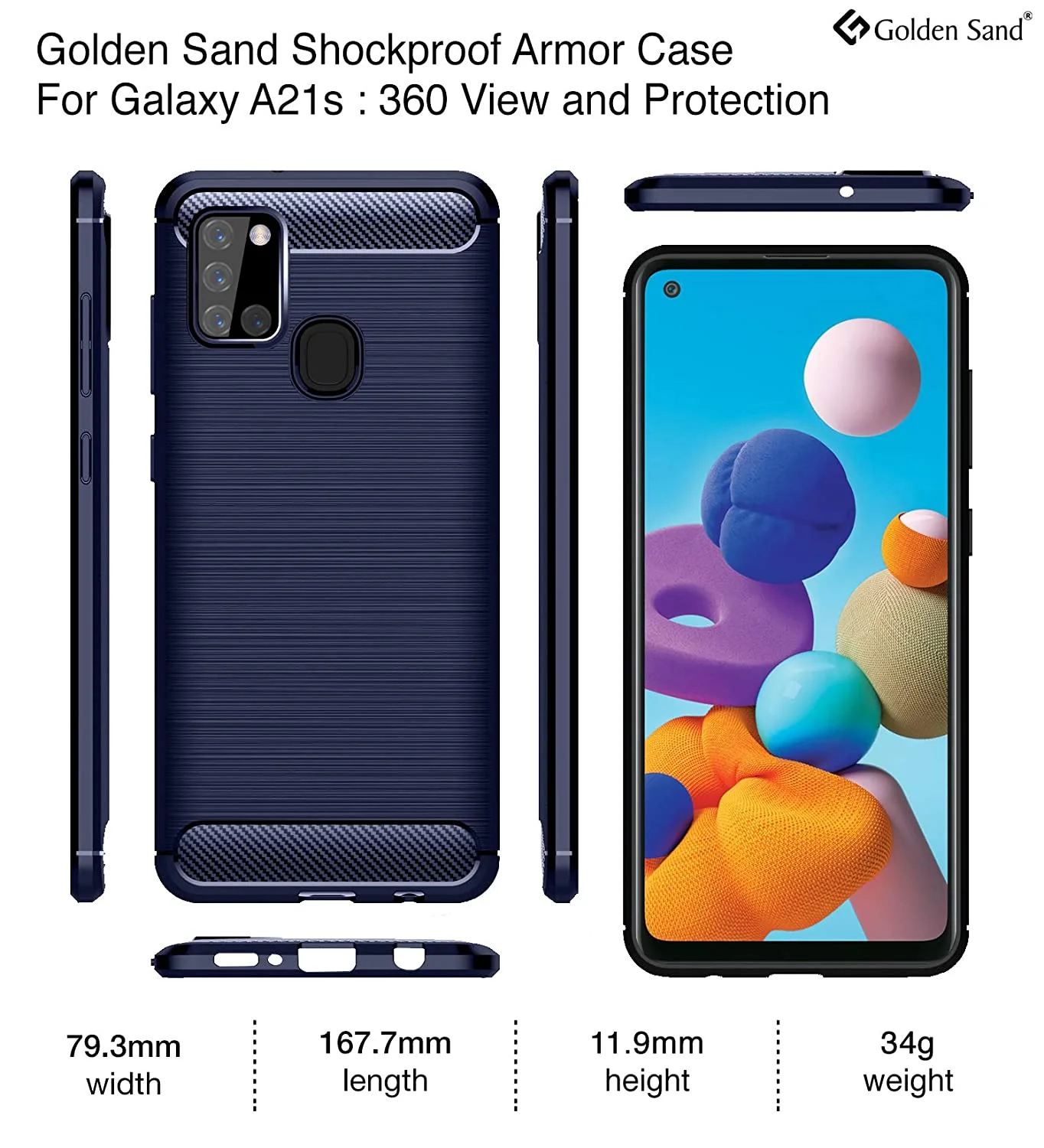 Carbon Fibre Series Shockproof Armor Back Cover for Samsung Galaxy A21s 6.5 inch, Blue - Image 2
