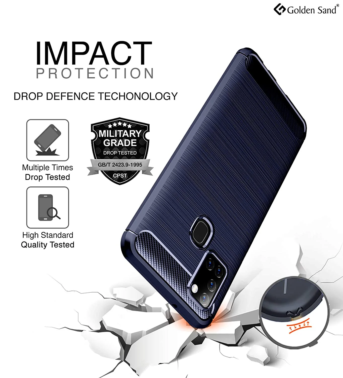 Carbon Fibre Series Shockproof Armor Back Cover for Samsung Galaxy A21s 6.5 inch, Blue - Image 3