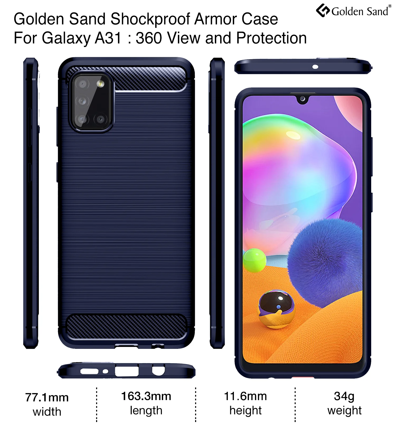Carbon Fibre Series Shockproof Armor Back Cover for Samsung Galaxy A31 6.4 inch, Blue - Image 2