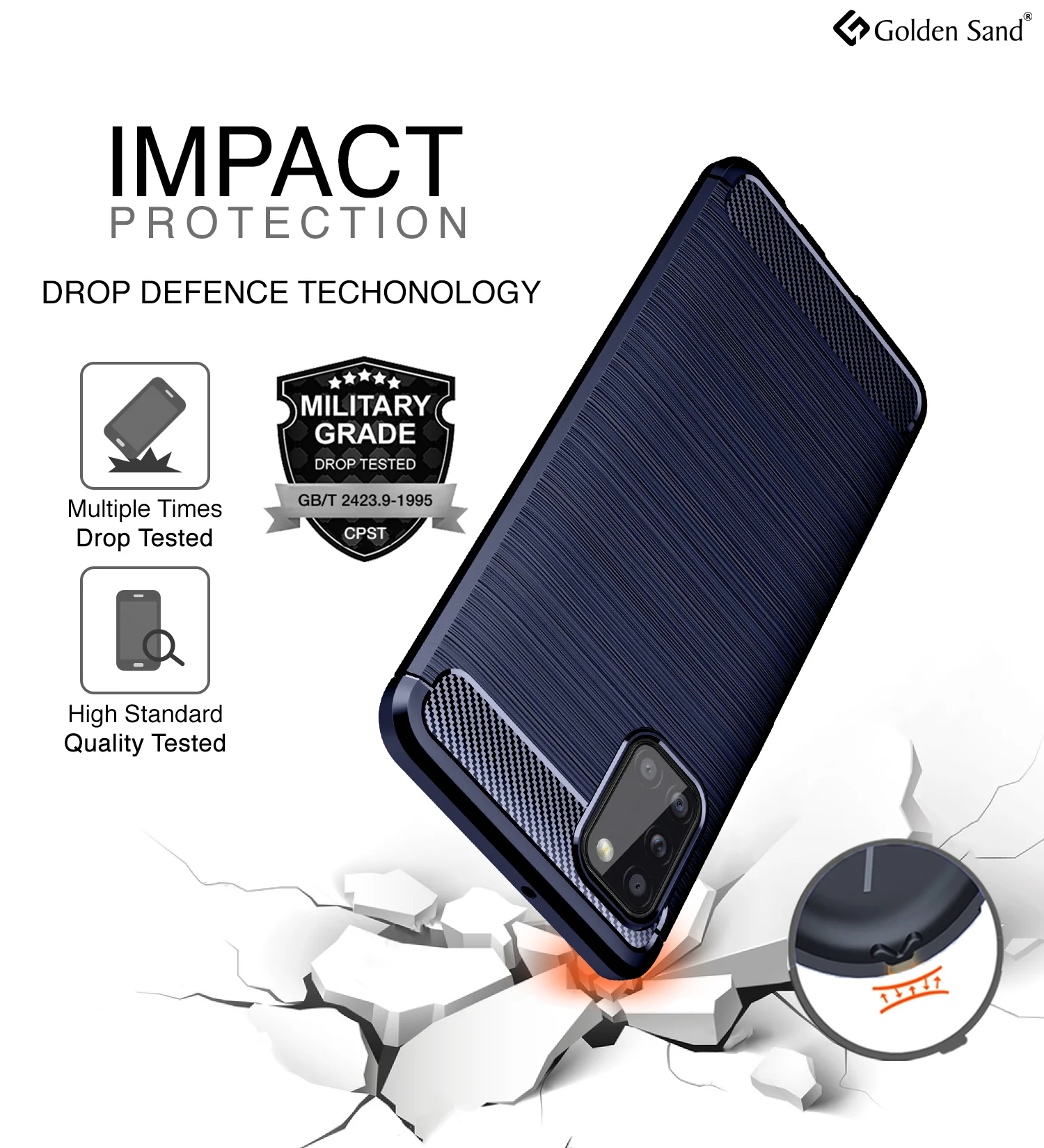 Carbon Fibre Series Shockproof Armor Back Cover for Samsung Galaxy A31 6.4 inch, Blue - Image 3