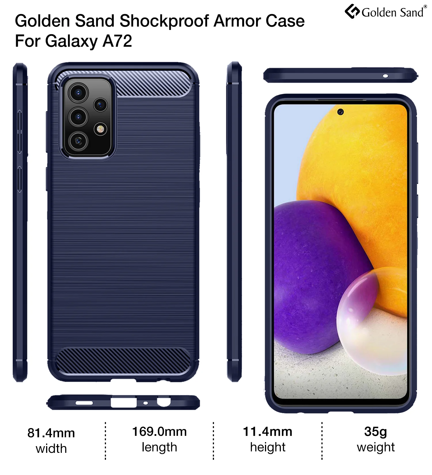 Carbon Fibre Series Shockproof Armor Back Cover for Samsung Galaxy A72, 6.7 inch, Blue - Image 2