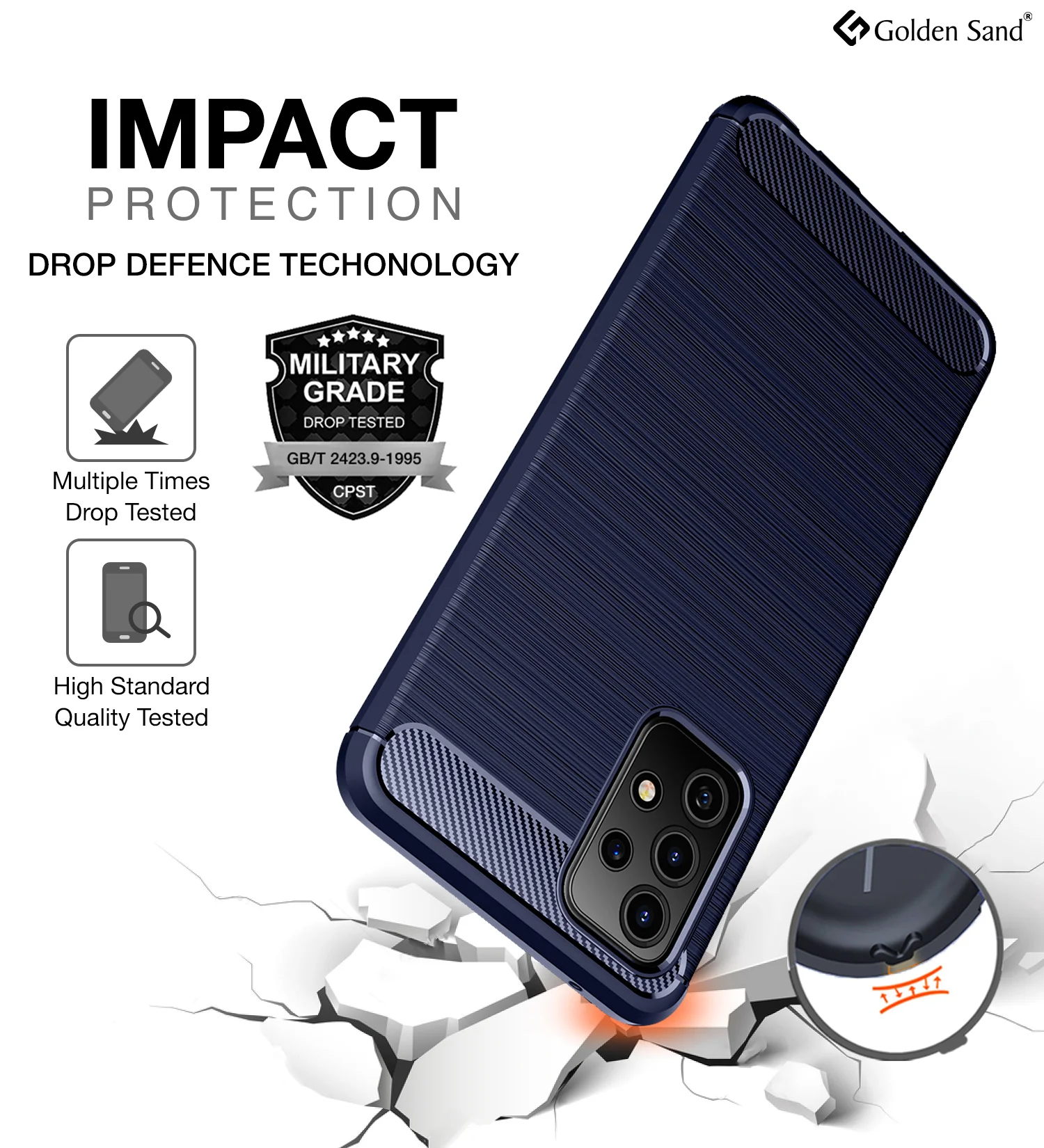 Carbon Fibre Series Shockproof Armor Back Cover for Samsung Galaxy A72, 6.7 inch, Blue - Image 3