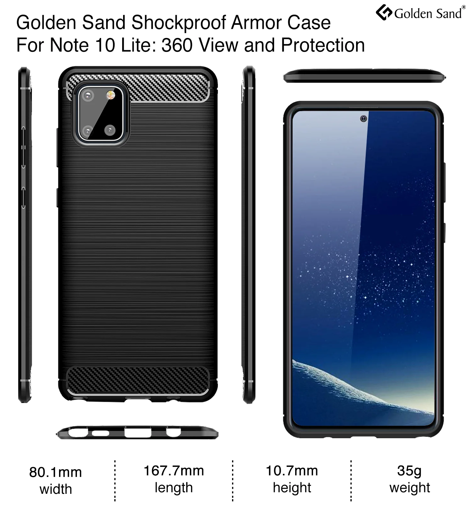 Carbon Fibre Series Shockproof Armor Back Cover for Samsung Galaxy Note 10 Lite 6.7 inch, Black - Image 2