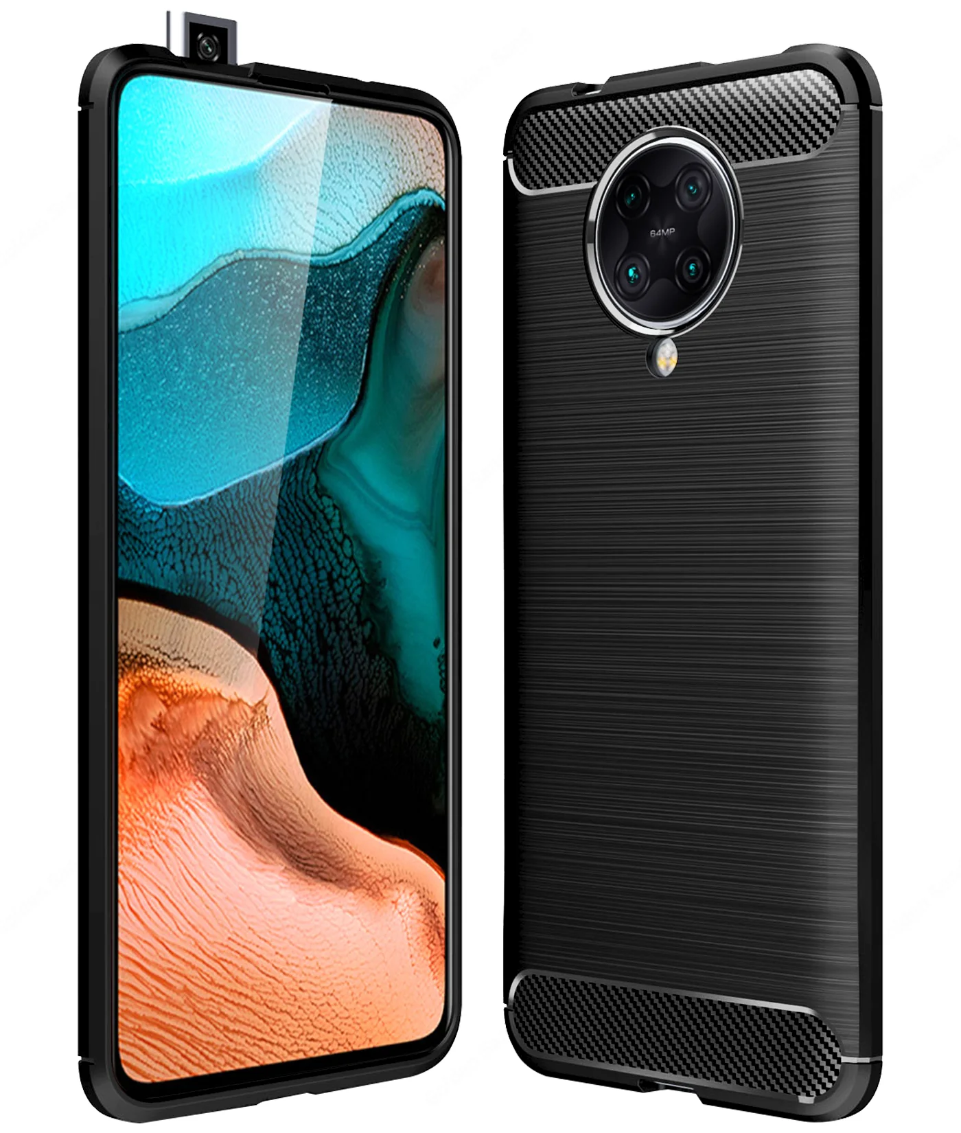 Carbon Fibre Series Shockproof Armor Back Cover for Xiaomi Poco F2 Pro 6.67 inch, Black
