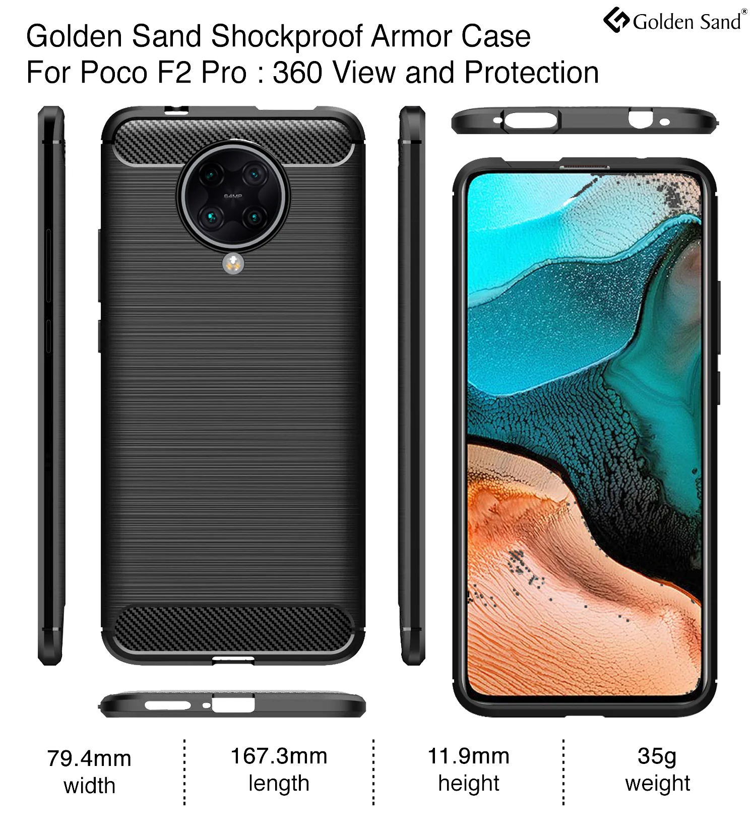 Carbon Fibre Series Shockproof Armor Back Cover for Xiaomi Poco F2 Pro 6.67 inch, Black - Image 2