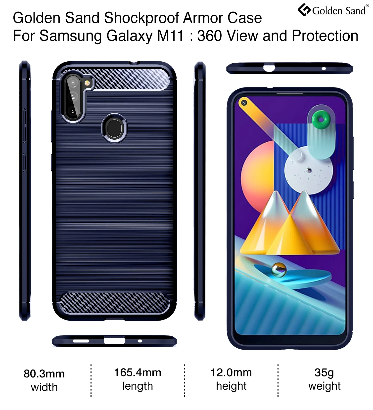 Carbon Fibre Series Shockproof Armor Back Cover for Samsung Galaxy M11 6.4 inch, Blue - Image 2