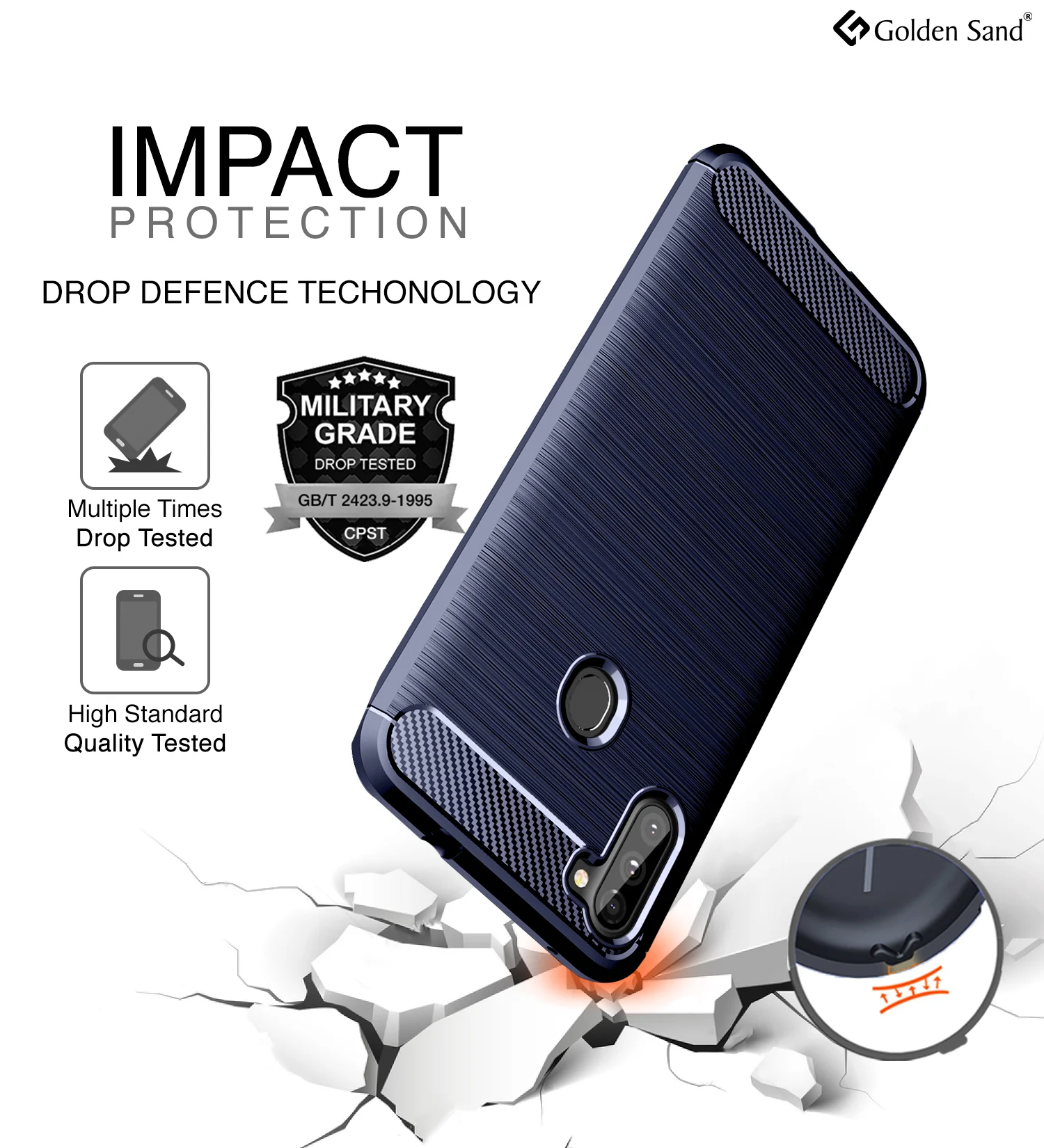 Carbon Fibre Series Shockproof Armor Back Cover for Samsung Galaxy M11 6.4 inch, Blue - Image 3