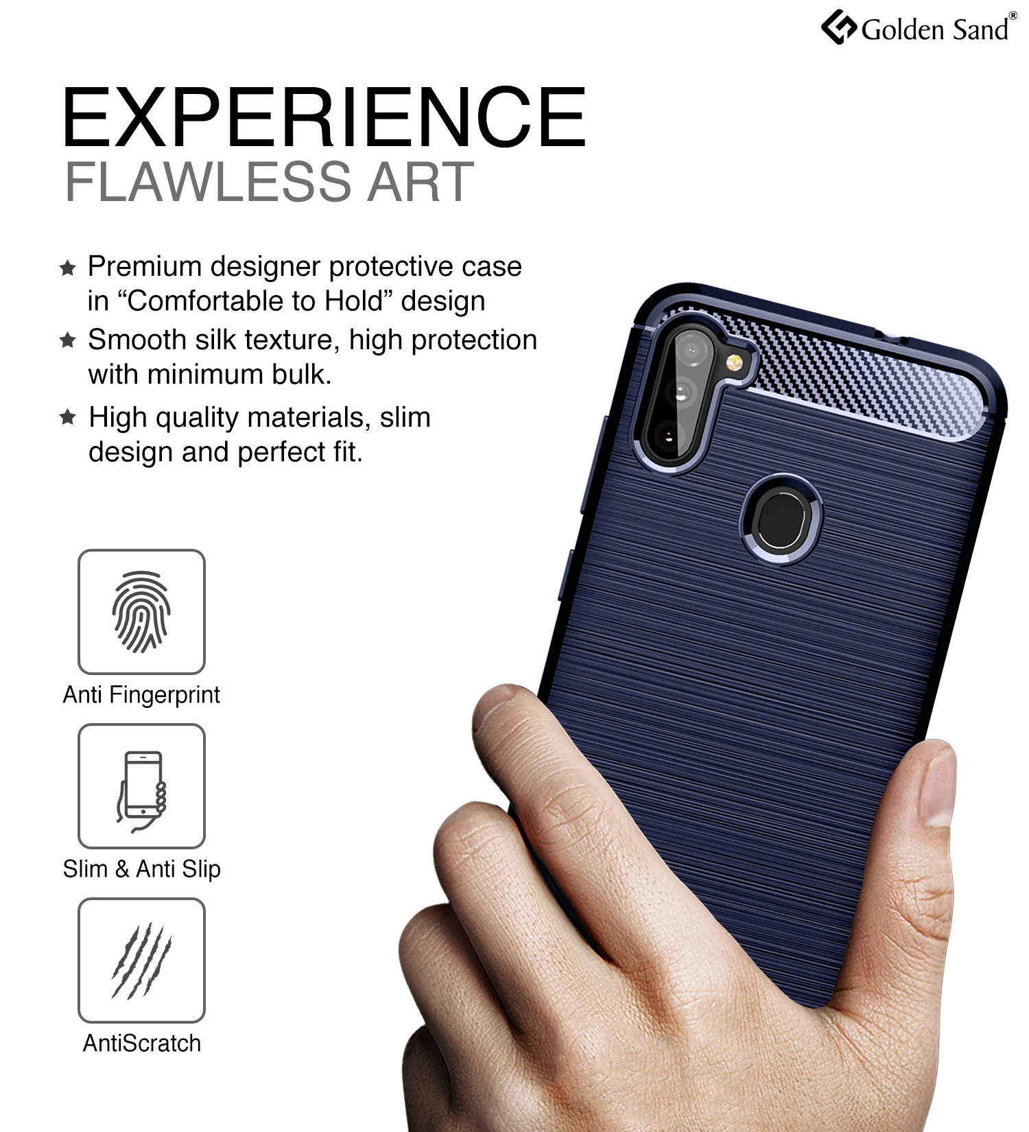 Carbon Fibre Series Shockproof Armor Back Cover for Samsung Galaxy M11 6.4 inch, Blue - Image 4