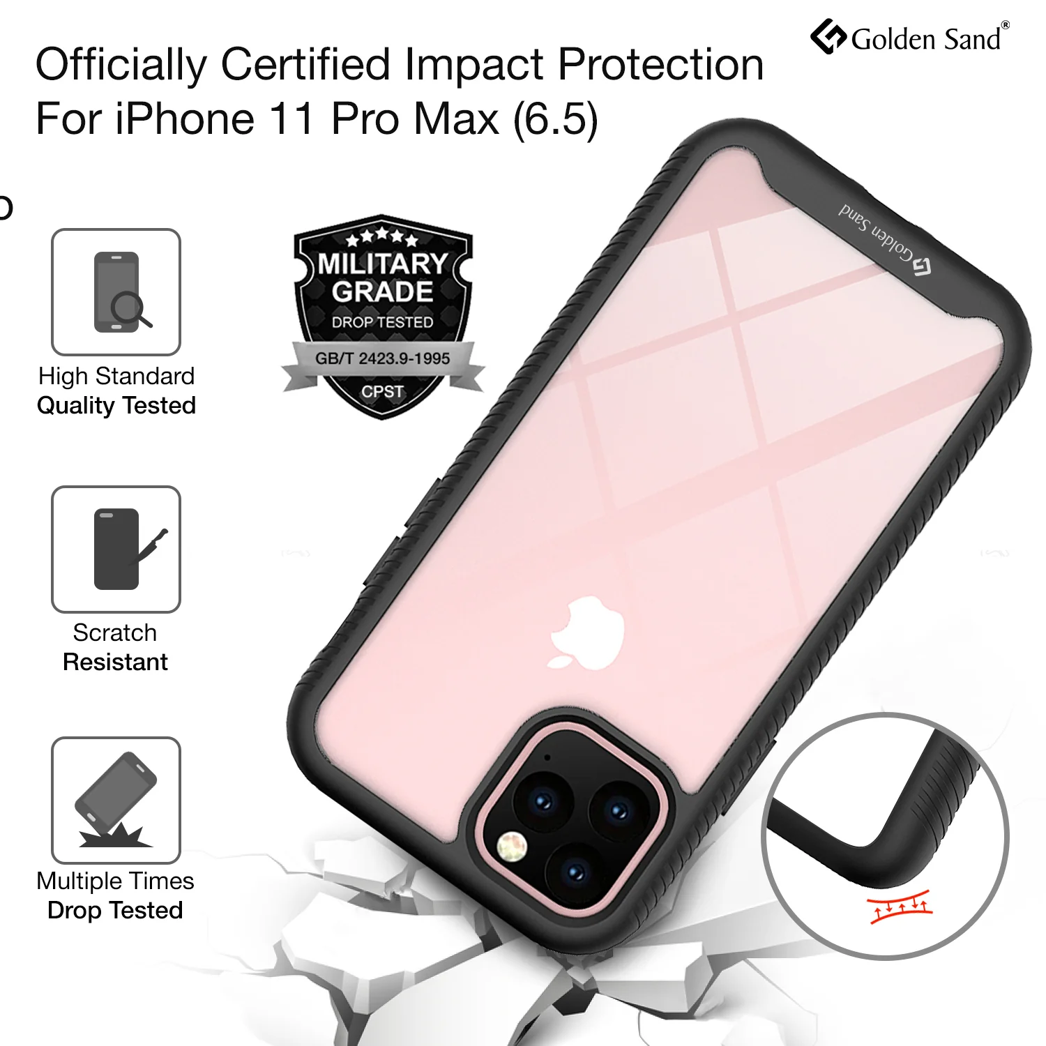 Full Body Pro Series Dual Layer Transparent Hybrid Back Cover for Apple iPhone 11 Pro Max 6.5 inch, Black - Image 3