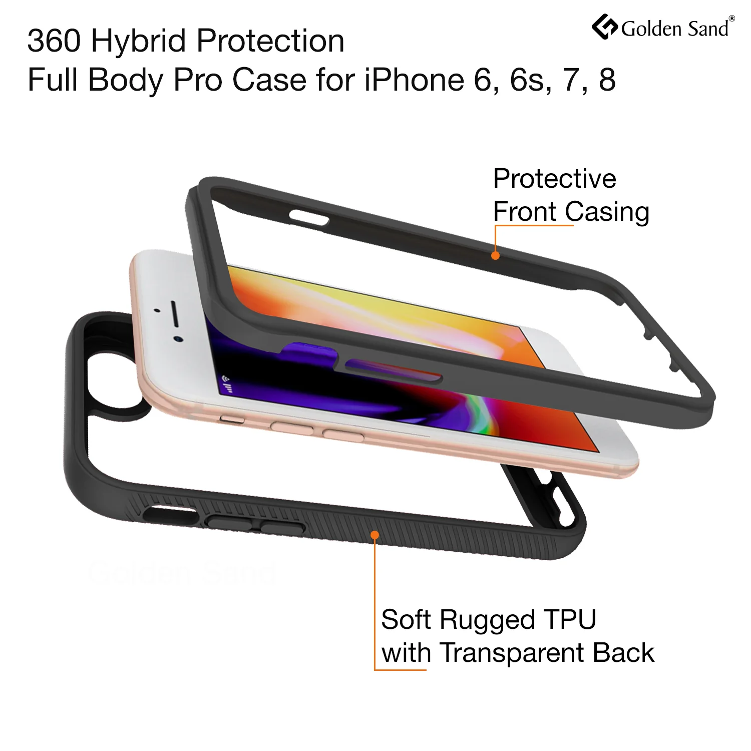 Full Body Pro Series Dual Layer Transparent Hybrid Back Cover for Apple iPhone SE 3, Apple iPhone 6, 6S, 7, 8, SE 2020 4.7 inch, Black - Image 2