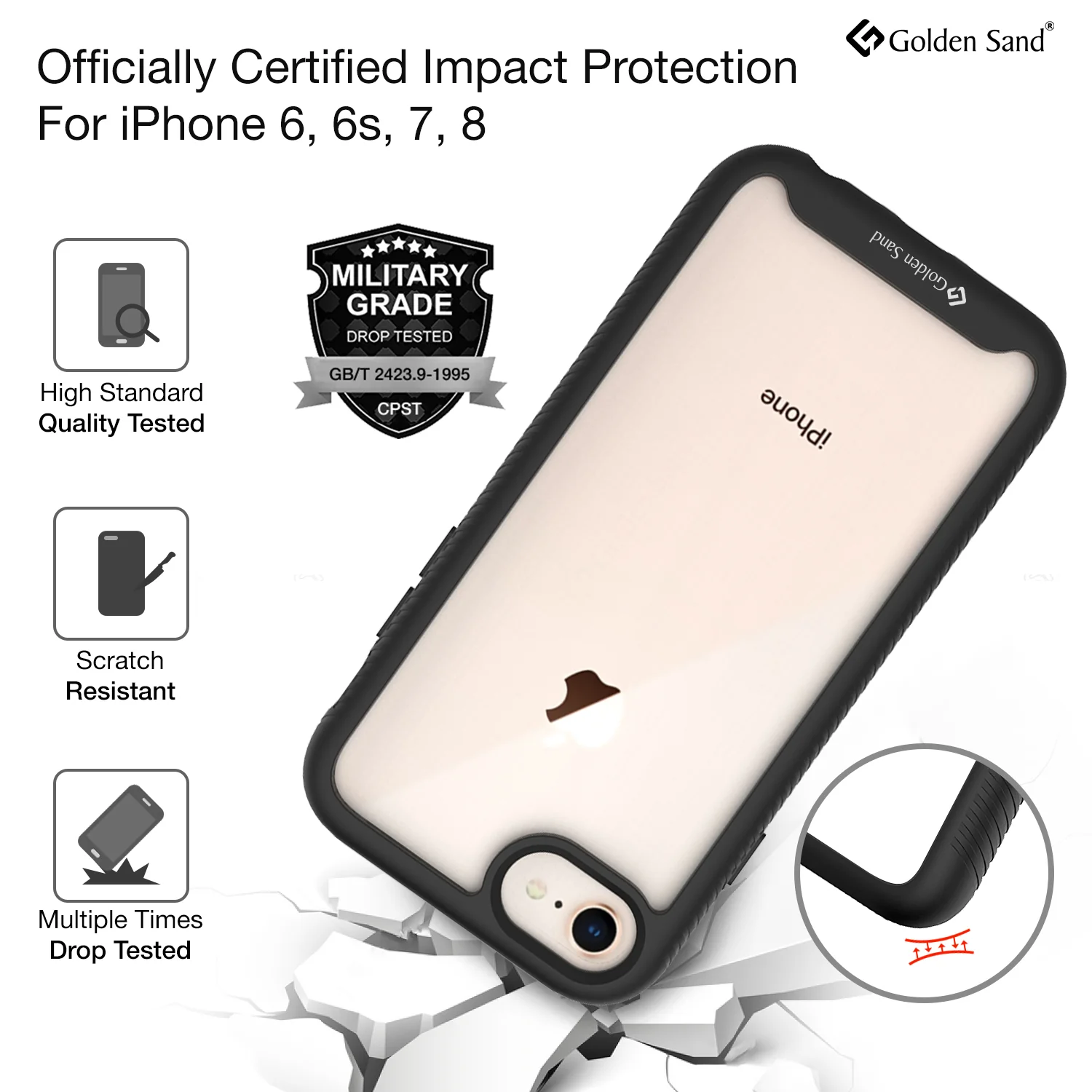 Full Body Pro Series Dual Layer Transparent Hybrid Back Cover for Apple iPhone SE 3, Apple iPhone 6, 6S, 7, 8, SE 2020 4.7 inch, Black - Image 3