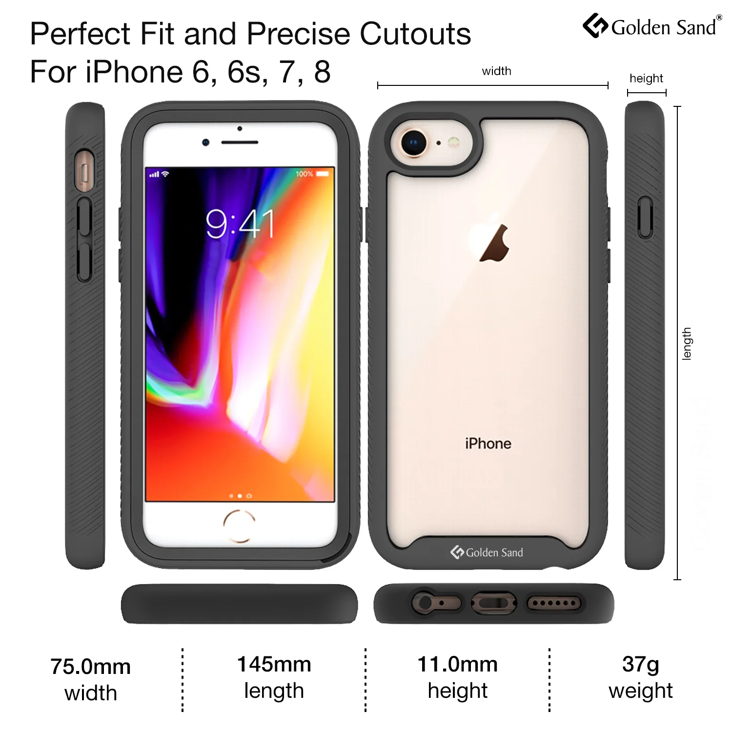 Full Body Pro Series Dual Layer Transparent Hybrid Back Cover for Apple iPhone SE 3, Apple iPhone 6, 6S, 7, 8, SE 2020 4.7 inch, Black - Image 6