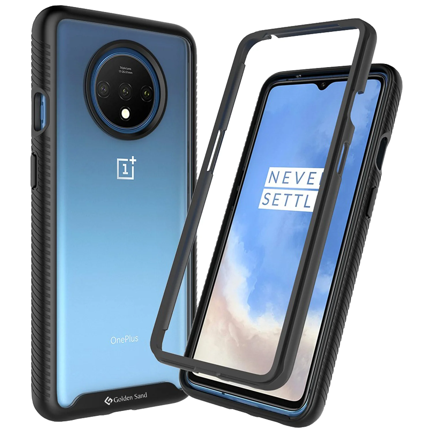Full Body Pro Series Dual Layer Transparent Hybrid Back Cover for One Plus 7T 6.5 inch, Black