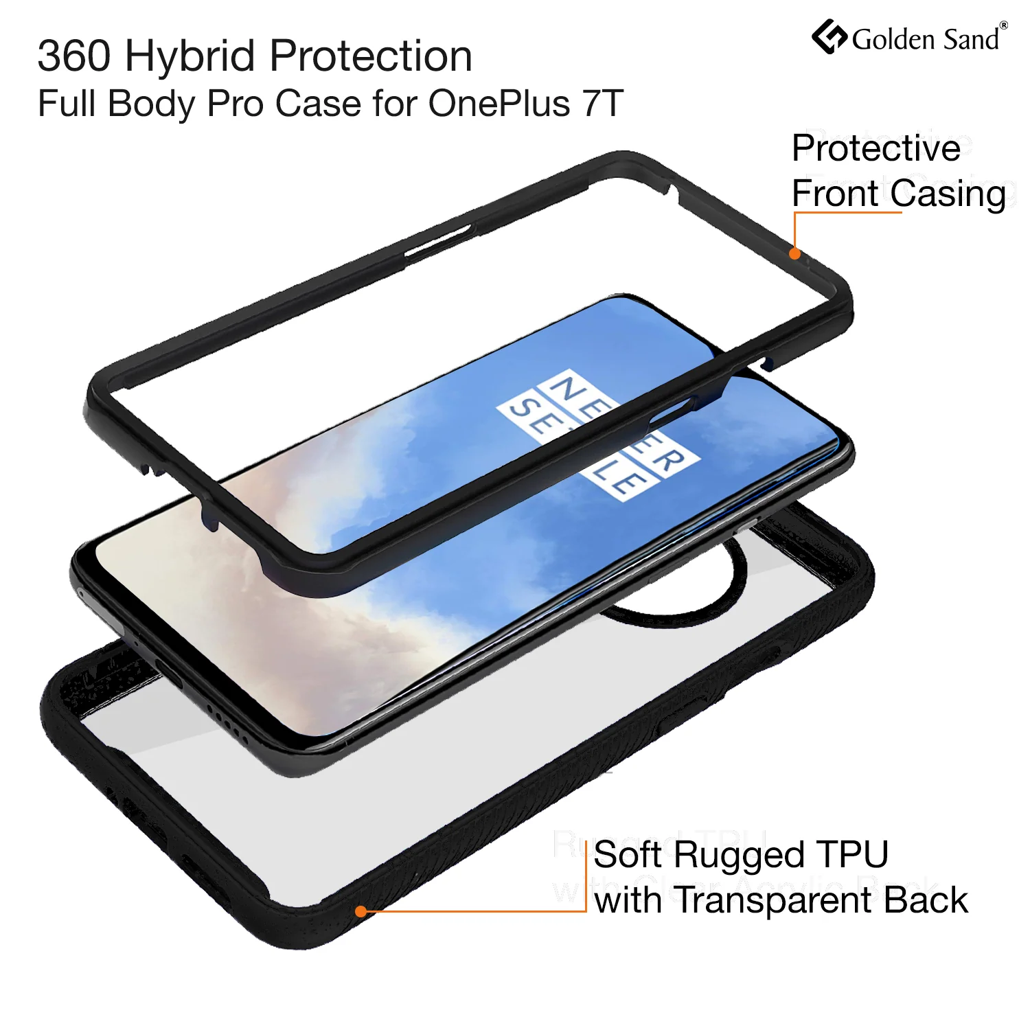 Full Body Pro Series Dual Layer Transparent Hybrid Back Cover for One Plus 7T 6.5 inch, Black - Image 2