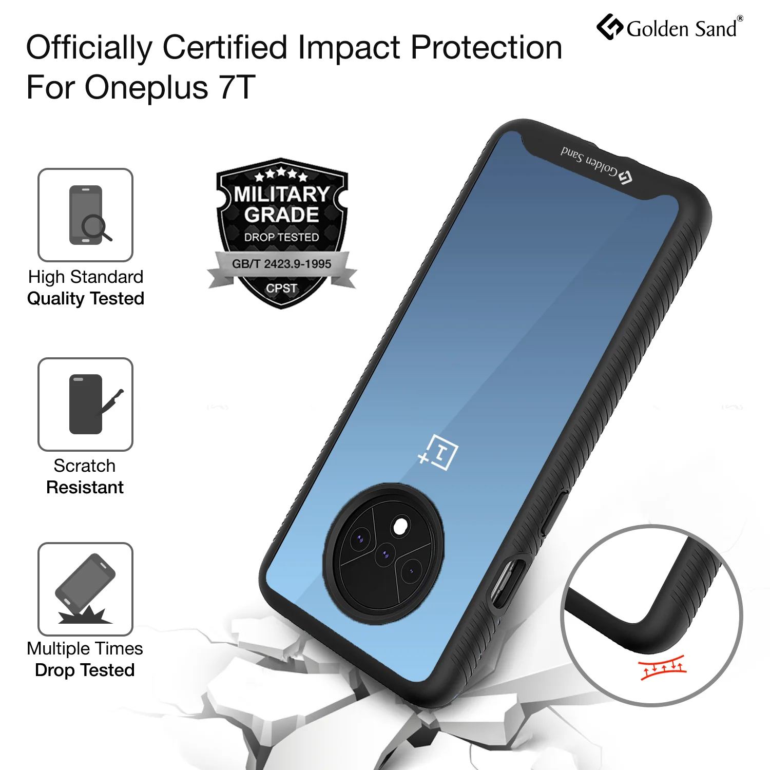 Full Body Pro Series Dual Layer Transparent Hybrid Back Cover for One Plus 7T 6.5 inch, Black - Image 3