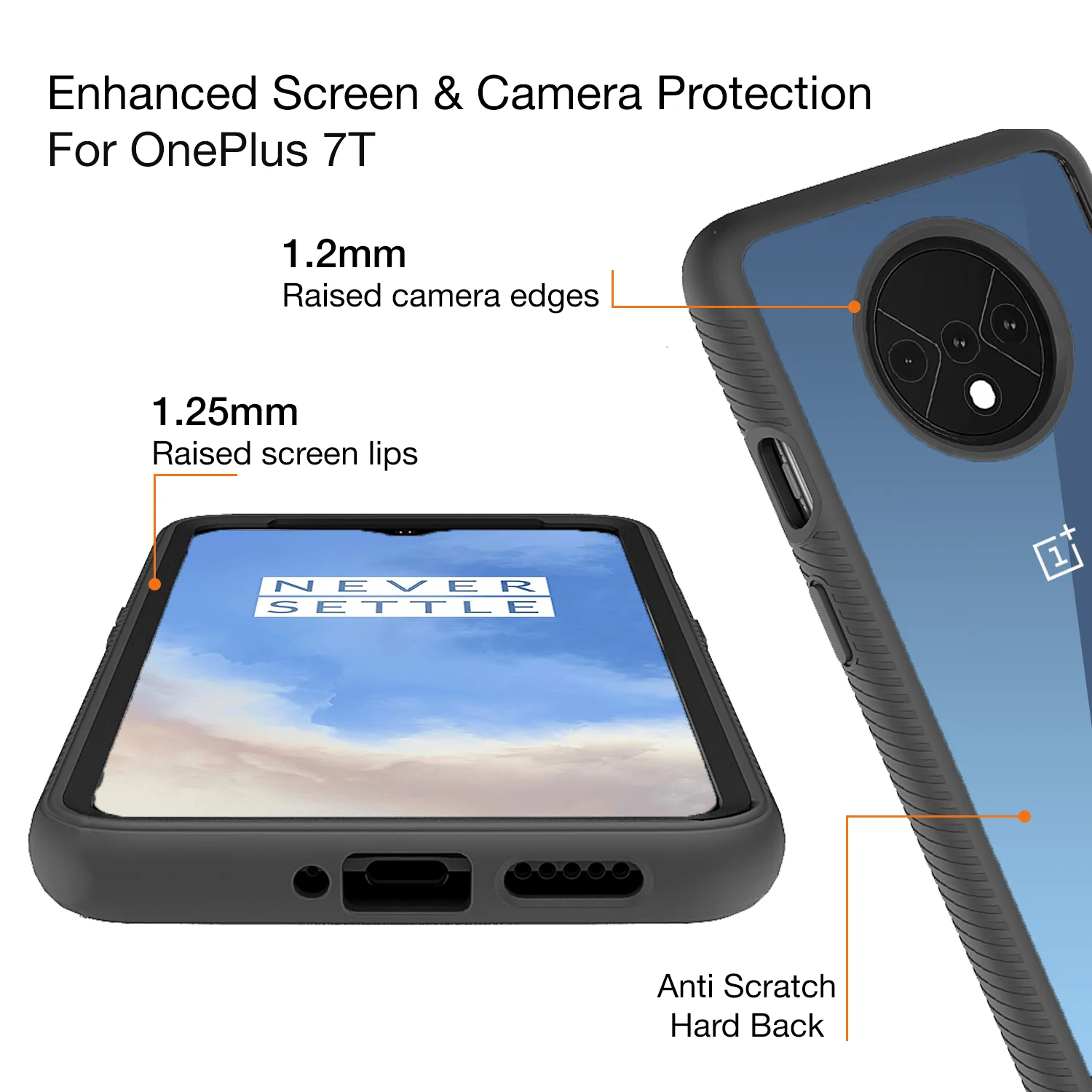 Full Body Pro Series Dual Layer Transparent Hybrid Back Cover for One Plus 7T 6.5 inch, Black - Image 5