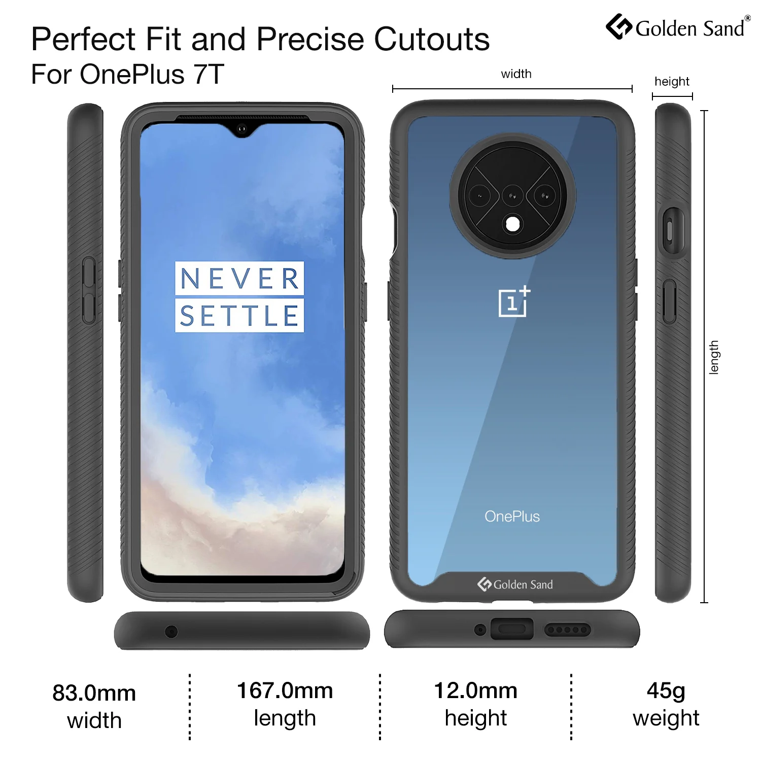 Full Body Pro Series Dual Layer Transparent Hybrid Back Cover for One Plus 7T 6.5 inch, Black - Image 6
