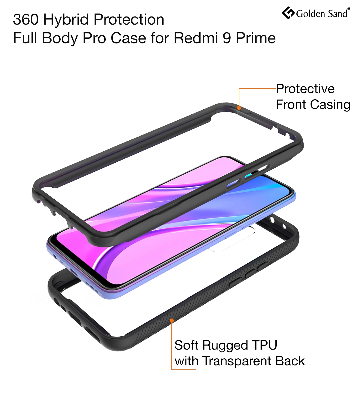 Full Body Pro Series Dual Layer Transparent Hybrid Back Cover for Poco M2 Reloaded, Xiaomi Redmi 9 Prime, Poco M2, Black - Image 2