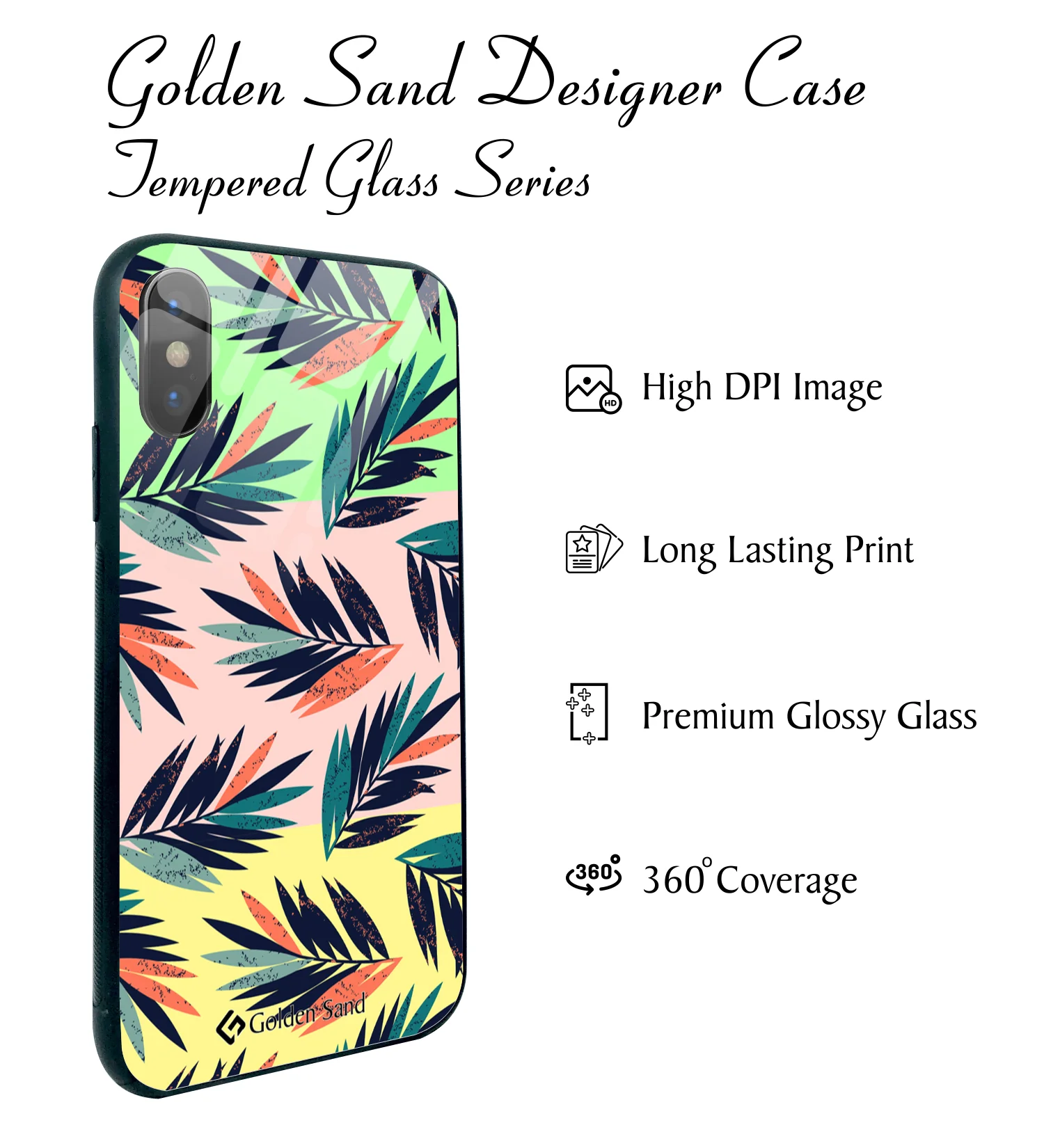 Golden Sand Slim Designer Glass Series For Apple iPhone X, Apple iPhone XS [Leaves 6] - Image 2
