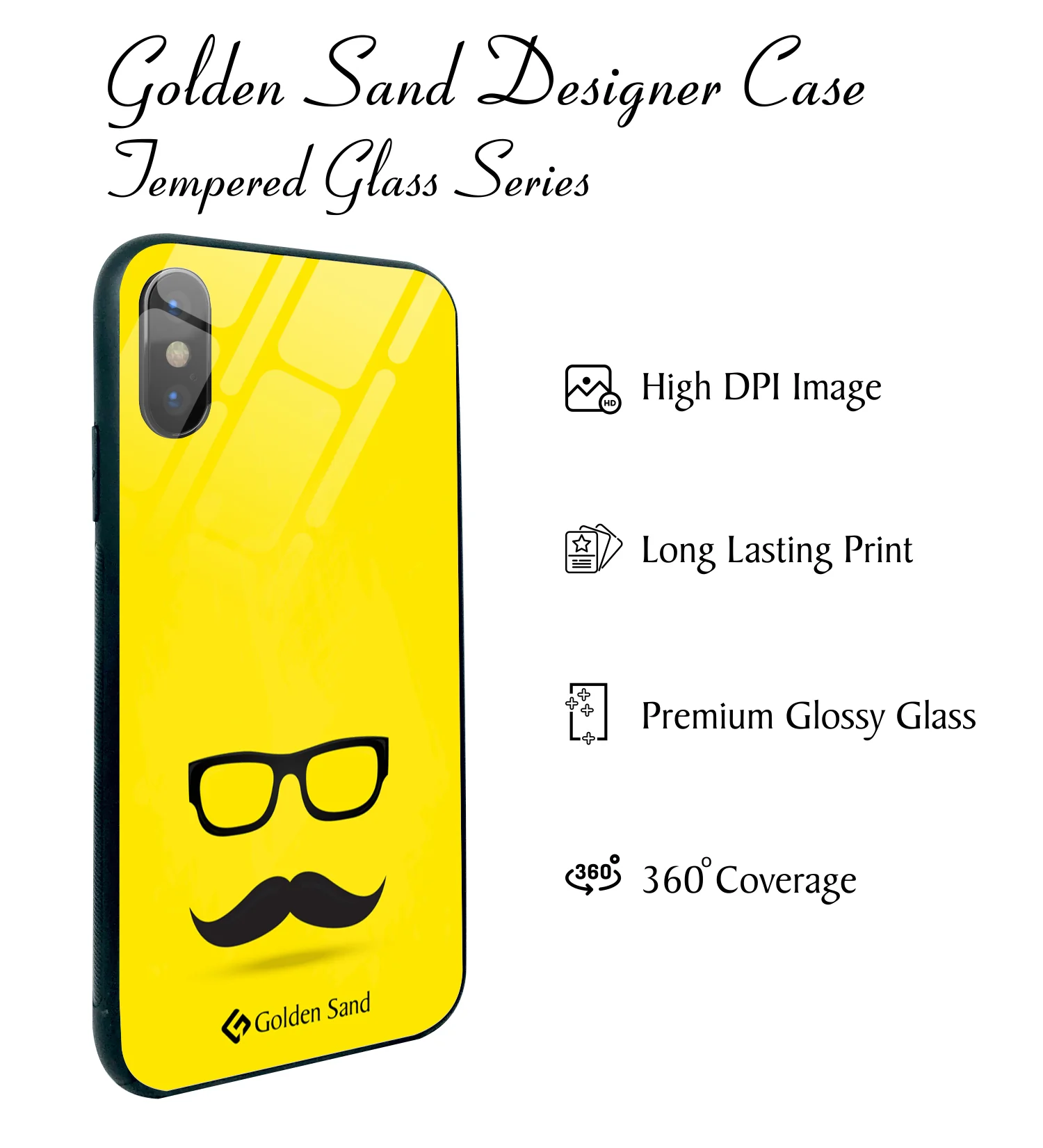 Golden Sand Slim Designer Glass Series For Apple iPhone X, Apple iPhone XS [Moustach] - Image 2