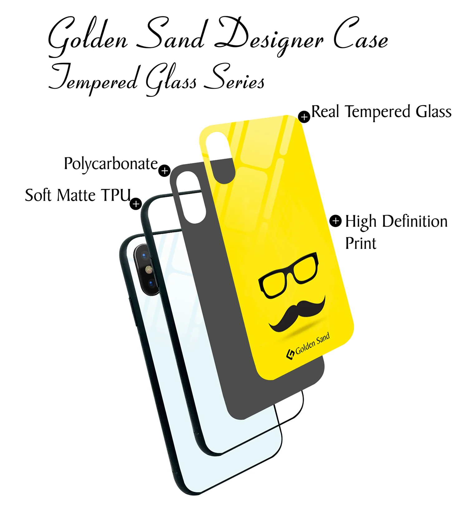 Golden Sand Slim Designer Glass Series For Apple iPhone X, Apple iPhone XS [Moustach] - Image 3