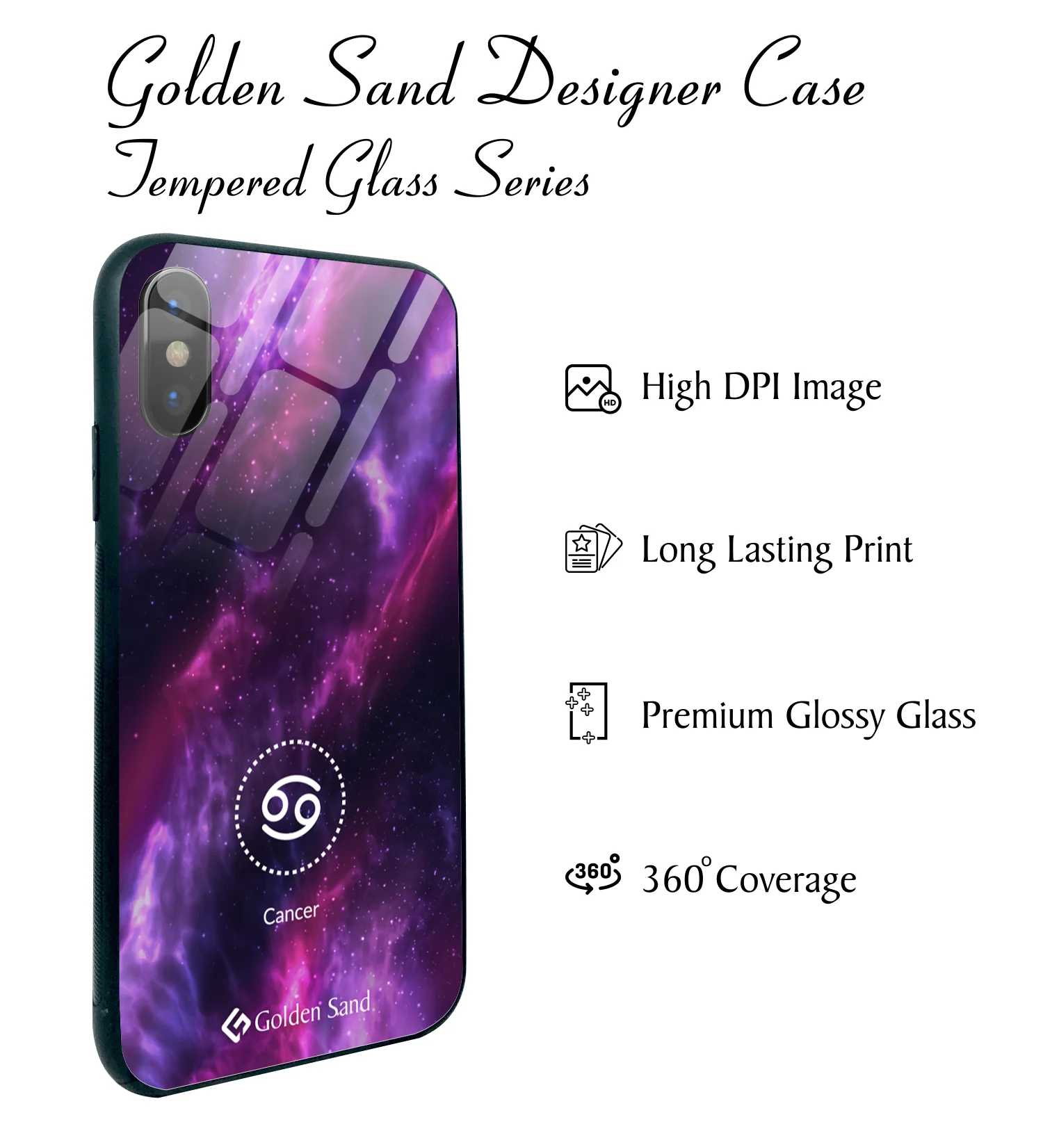 Golden Sand Slim Designer Glass Series For Apple iPhone X, Apple iPhone XS [Zodiac 4] - Image 2