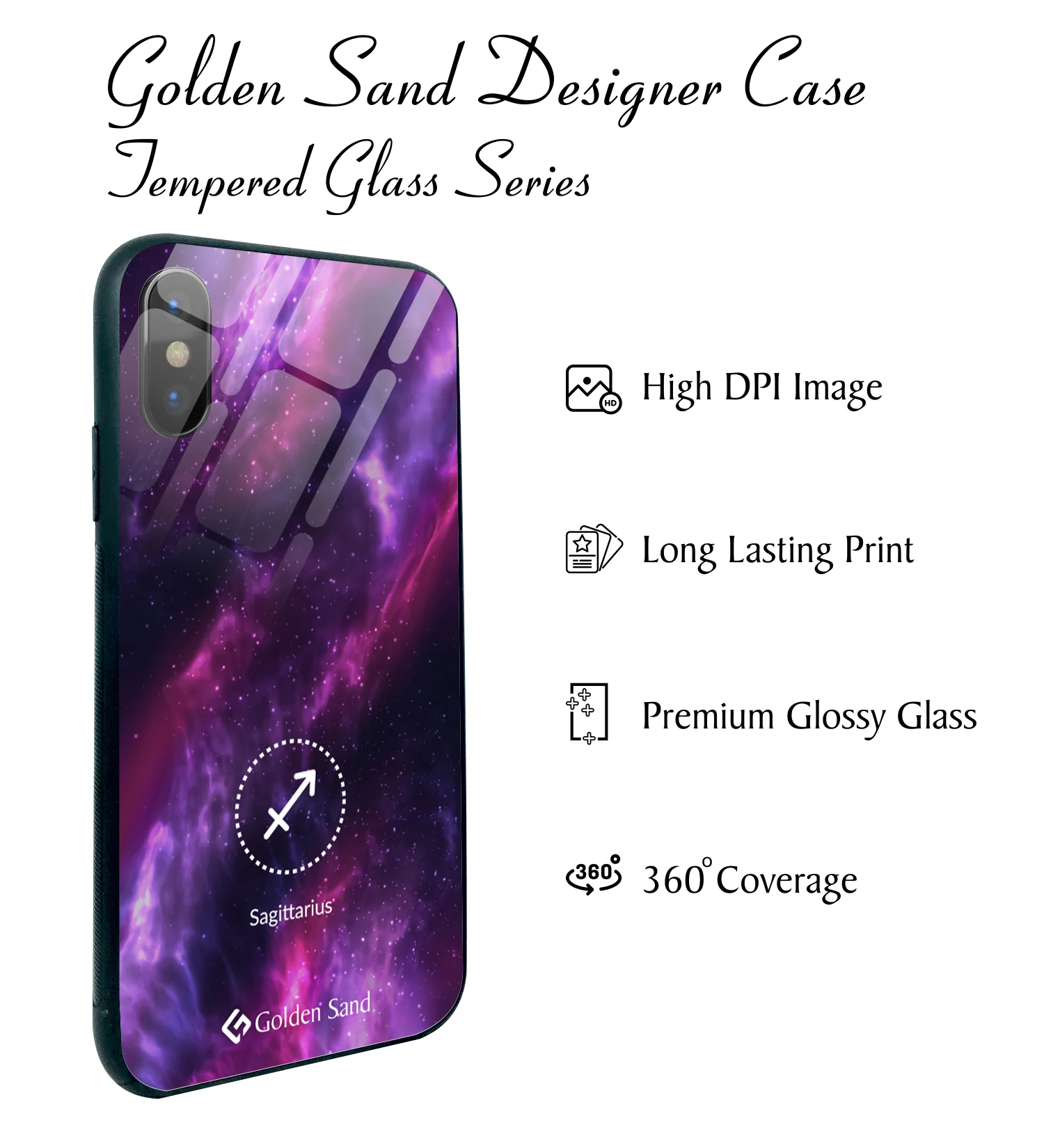 Golden Sand Slim Designer Glass Series For Apple iPhone X, Apple iPhone XS [Zodiac 9] - Image 2