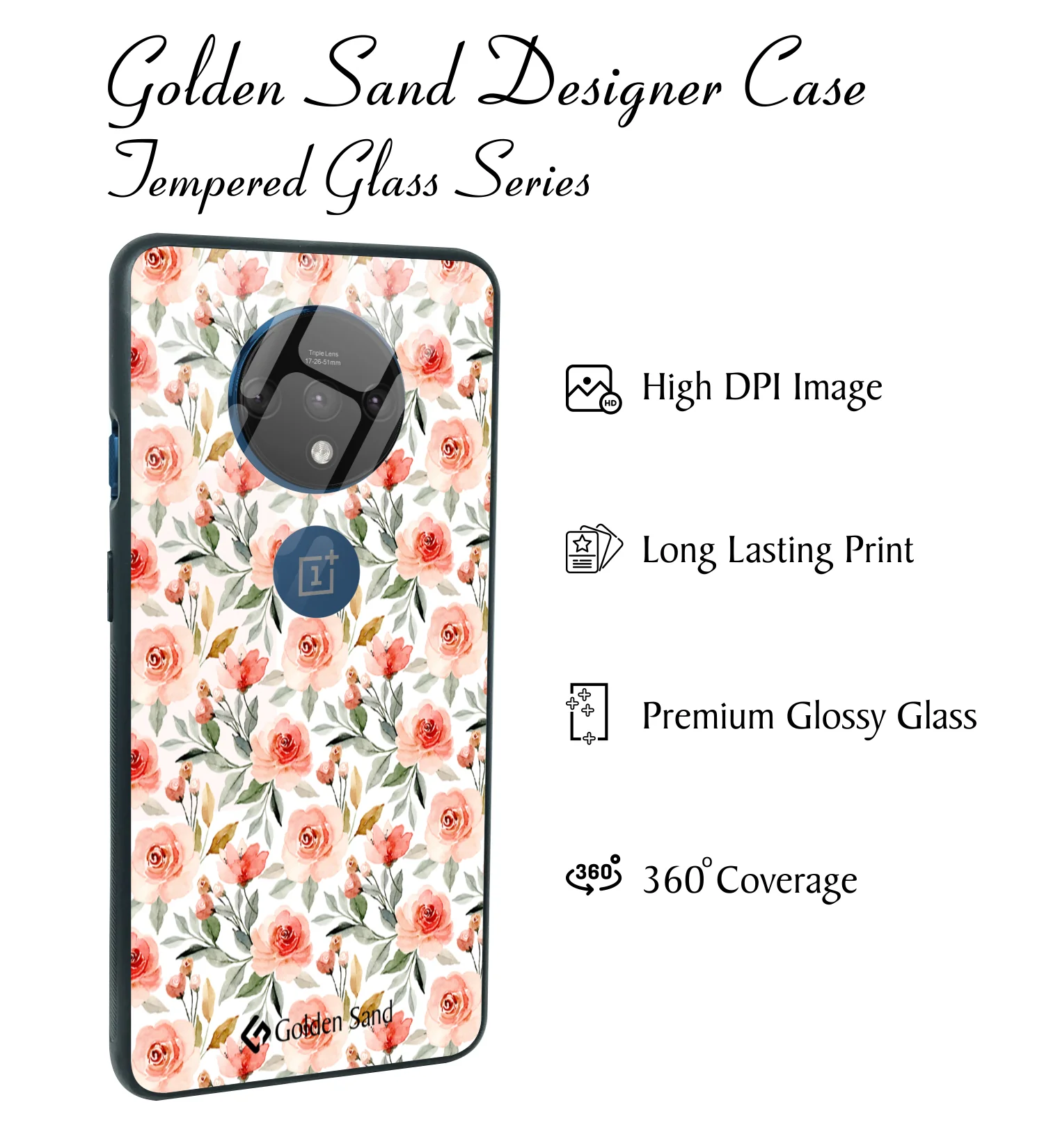 Golden Sand Slim Designer Glass Series For OnePlus 7T [Flower 1] - Image 2