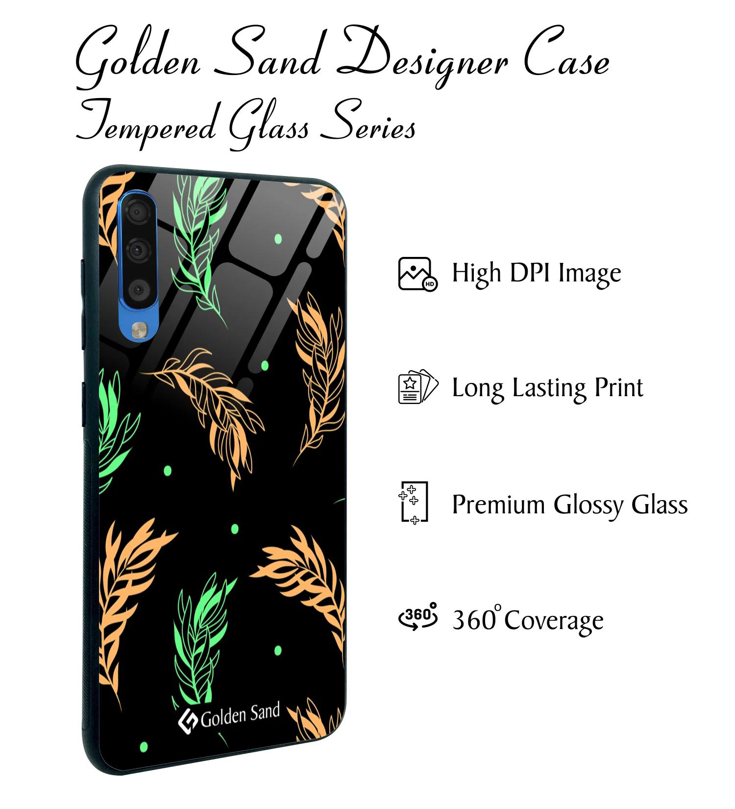 Golden Sand Slim Designer Glass Series For Samsung Galaxy A70s [Leaves 2] - Image 2