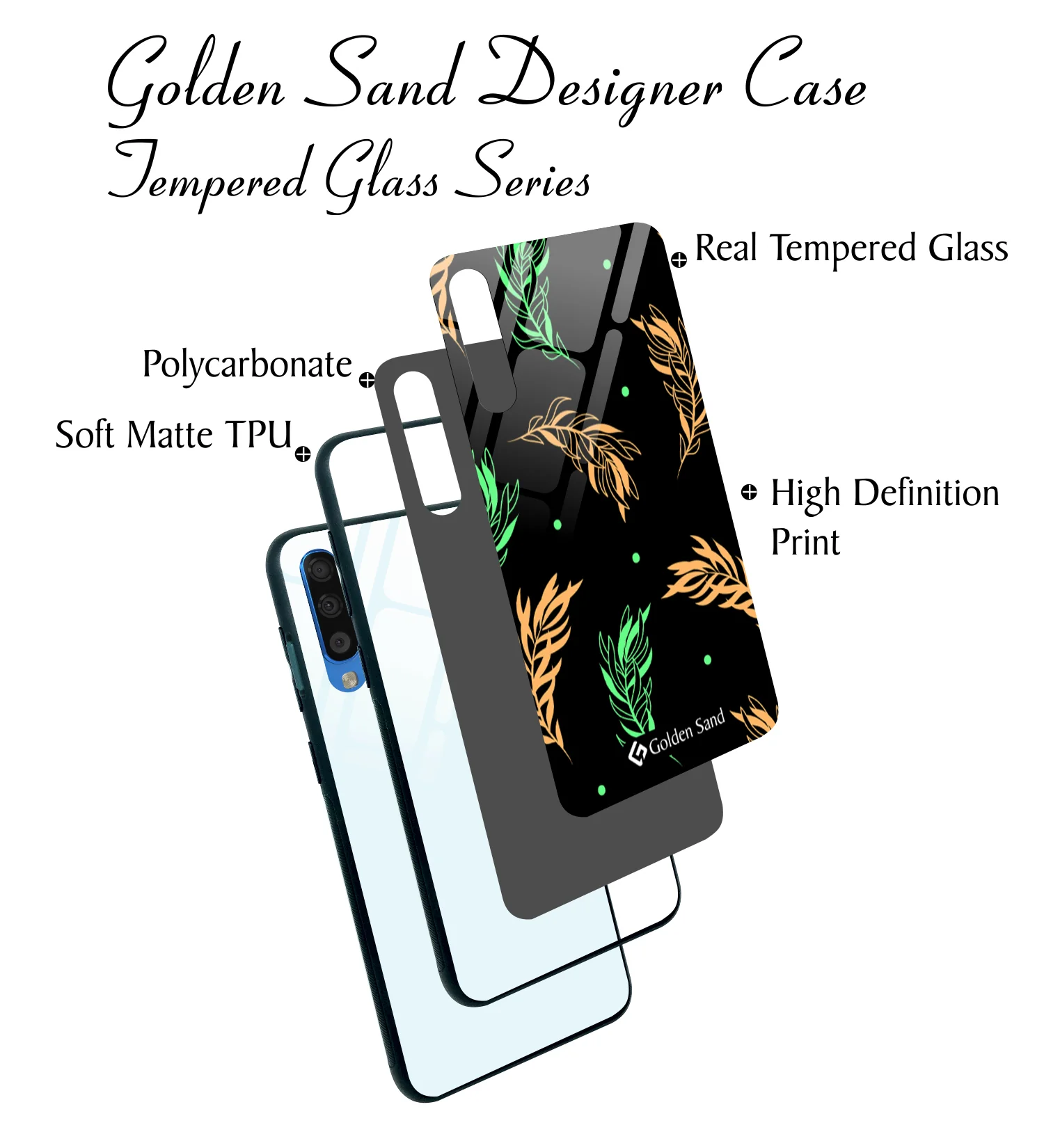 Golden Sand Slim Designer Glass Series For Samsung Galaxy A70s [Leaves 2] - Image 3