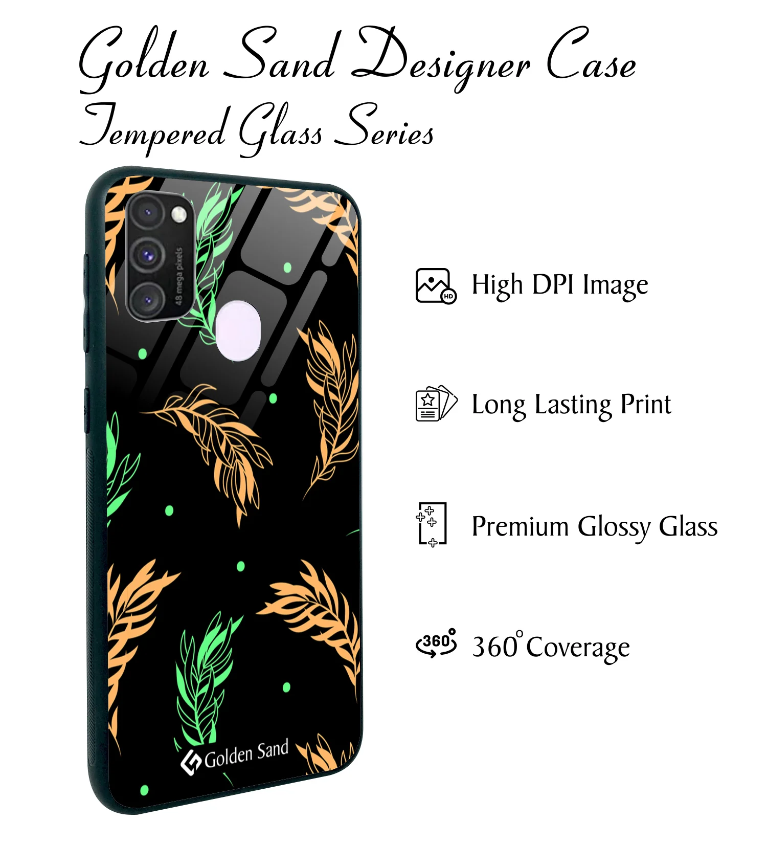Golden Sand Slim Designer Glass Series For Samsung Galaxy M30s [Leaves 2] - Image 2