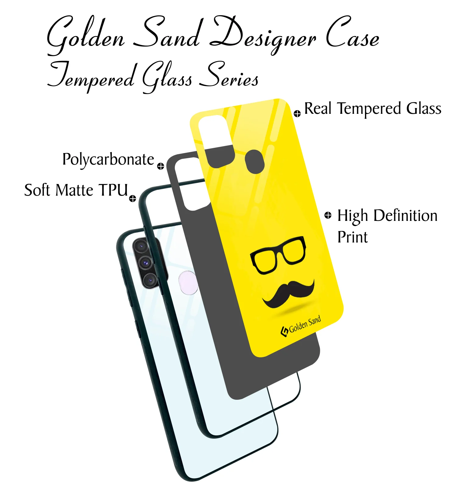 Golden Sand Slim Designer Glass Series For Samsung Galaxy M30s [Moustach] - Image 3