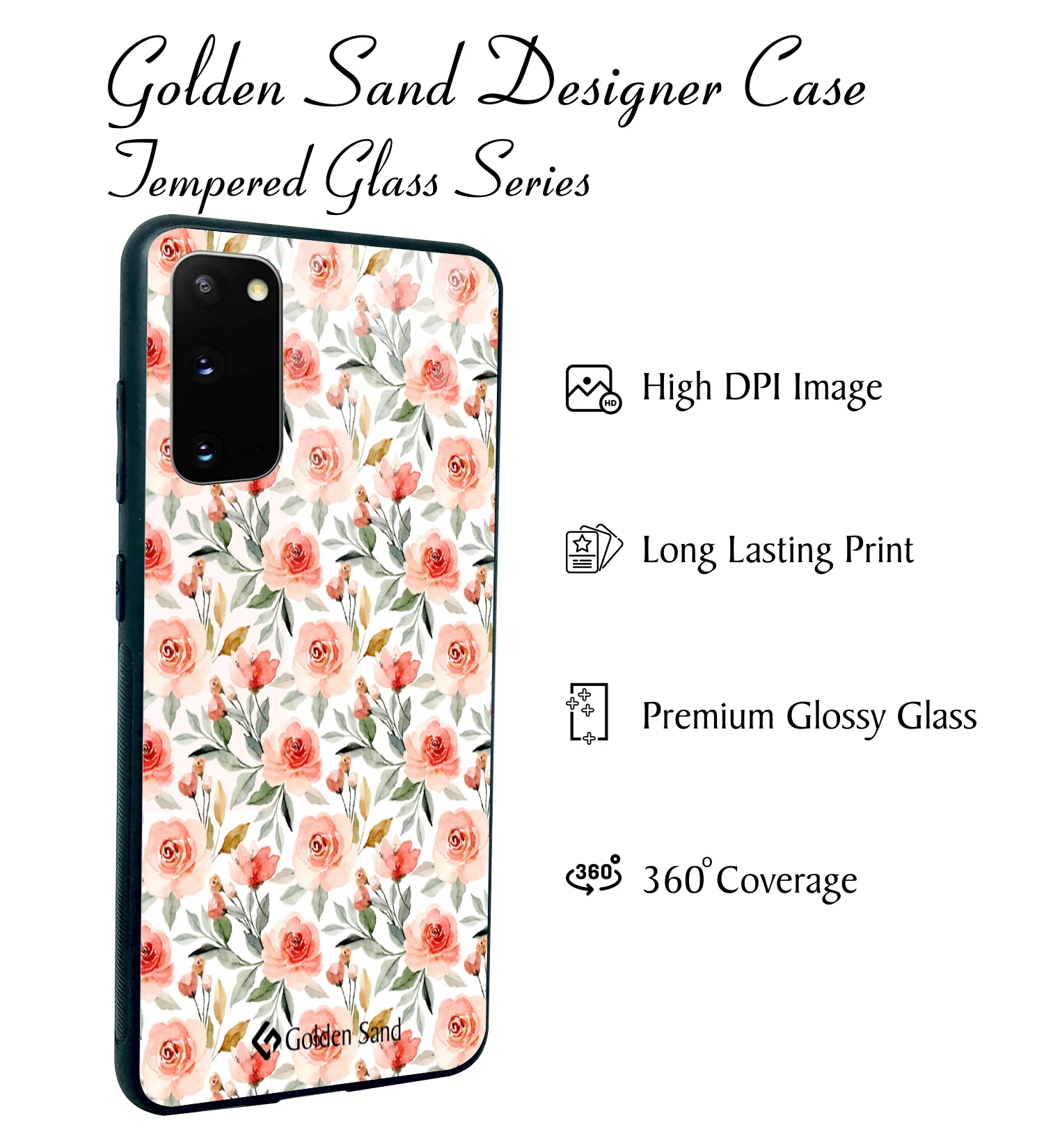 Golden Sand Slim Designer Glass Series For Samsung Galaxy S20 [Flower 1] - Image 2