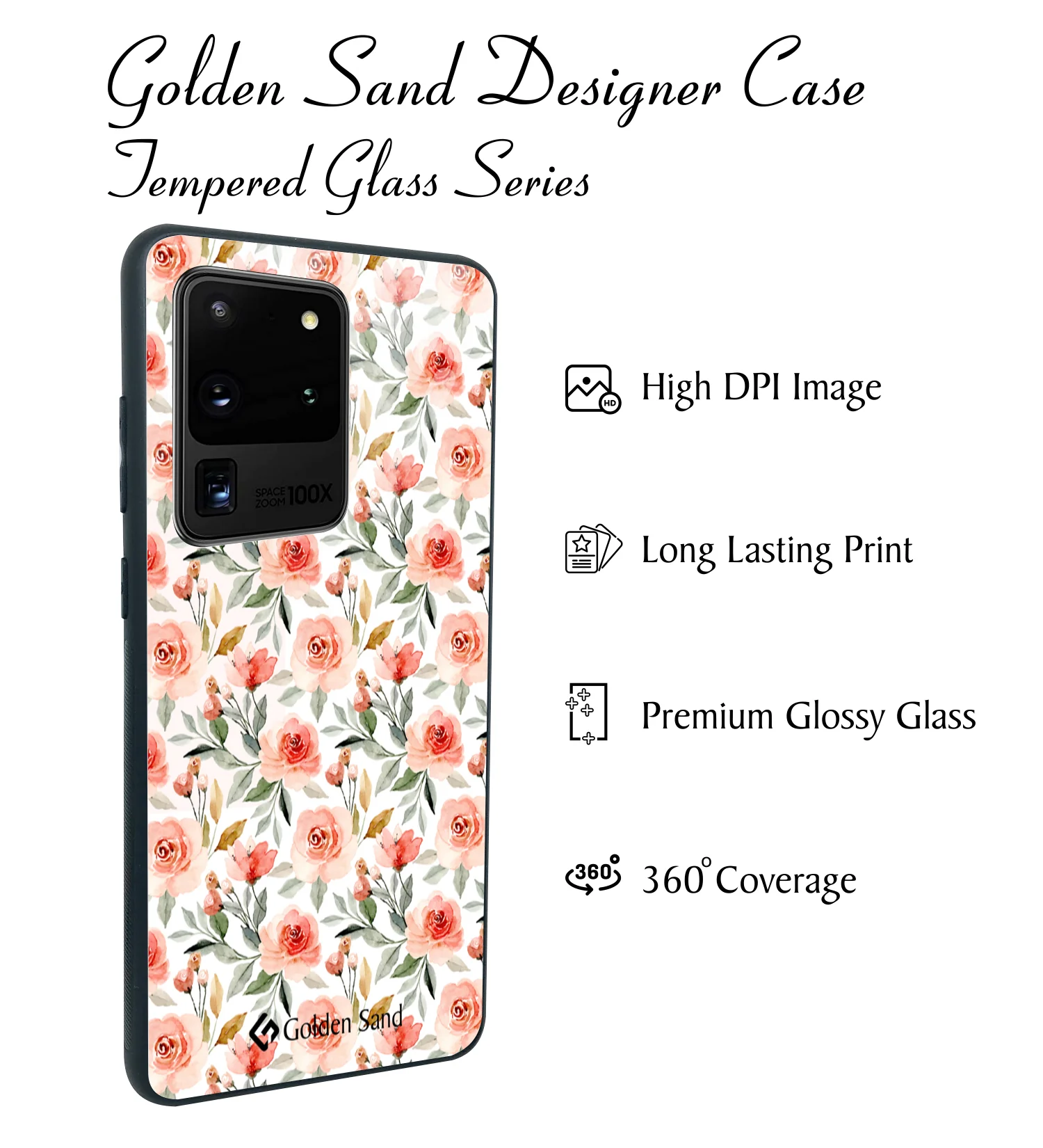 Golden Sand Slim Designer Glass Series For Samsung Galaxy S20 Ultra [Flower 1] - Image 2