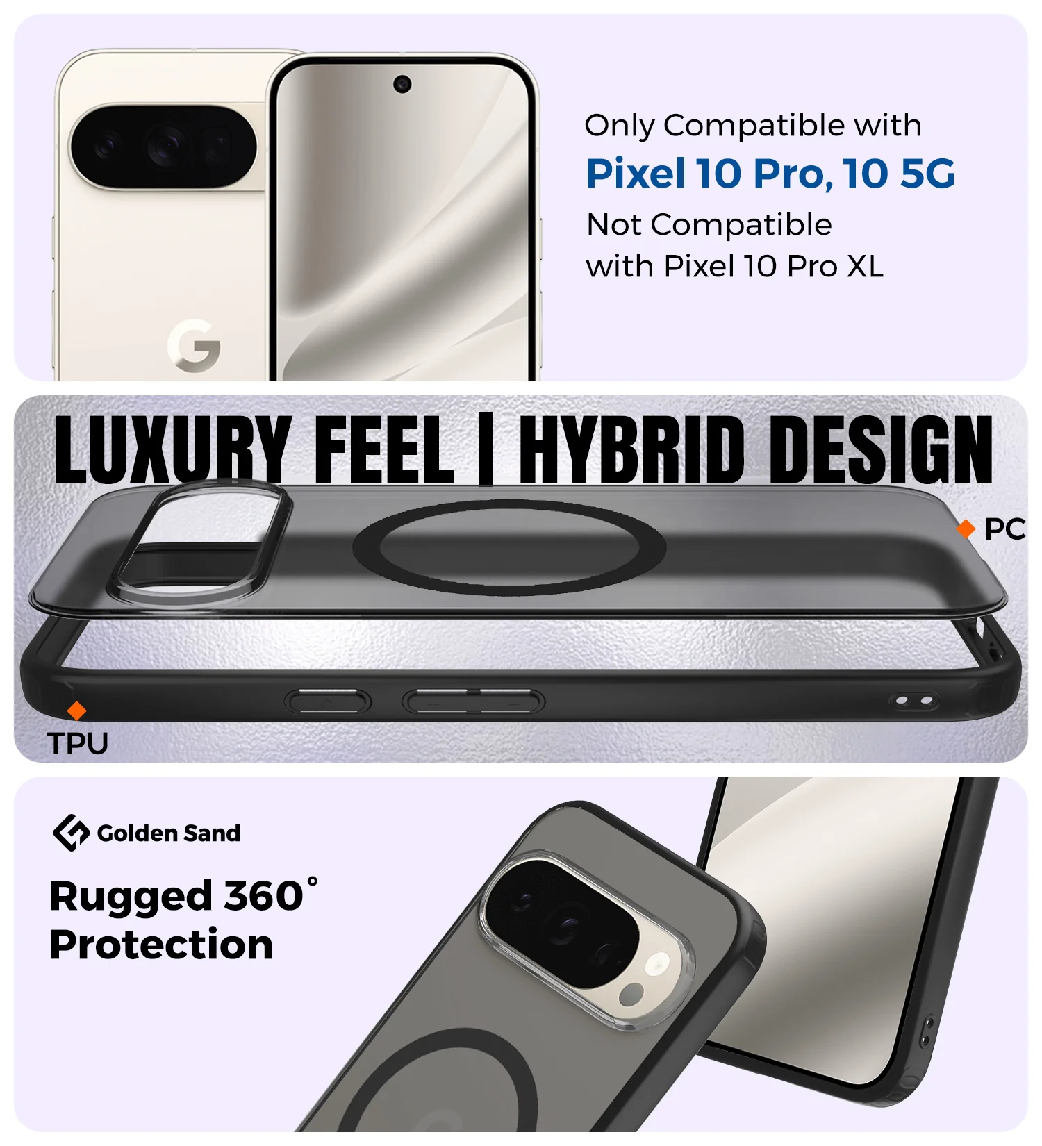 Google Pixel 10 Pro 5G (6.3 inch) Back Cover | Rugged Frosted MagSnap Series, Black - Image 2