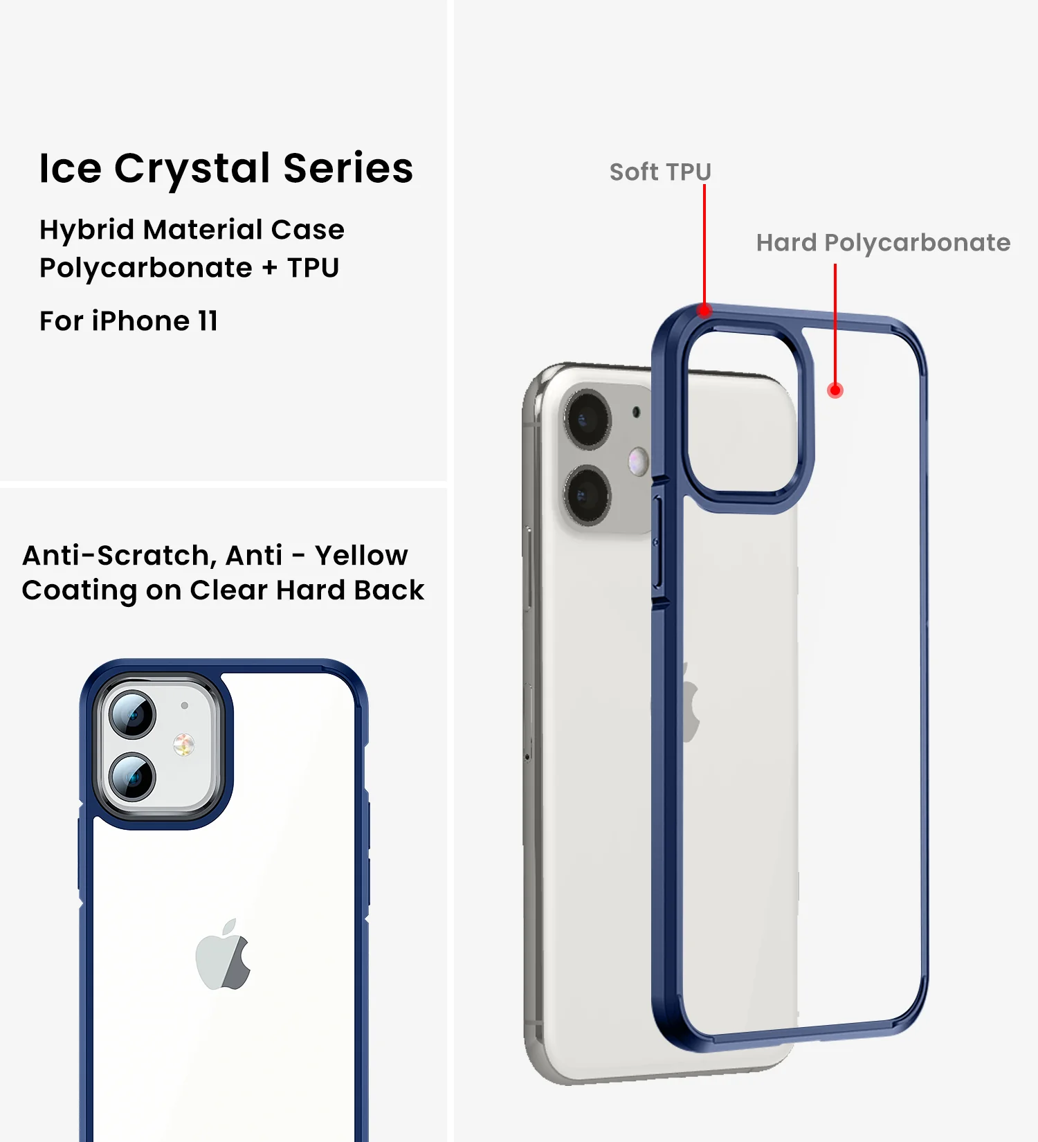 Apple iPhone 11 (6.1 inch) Back Cover | Ice Crystal Series [Anti Yellow], Deep Blue - Image 2