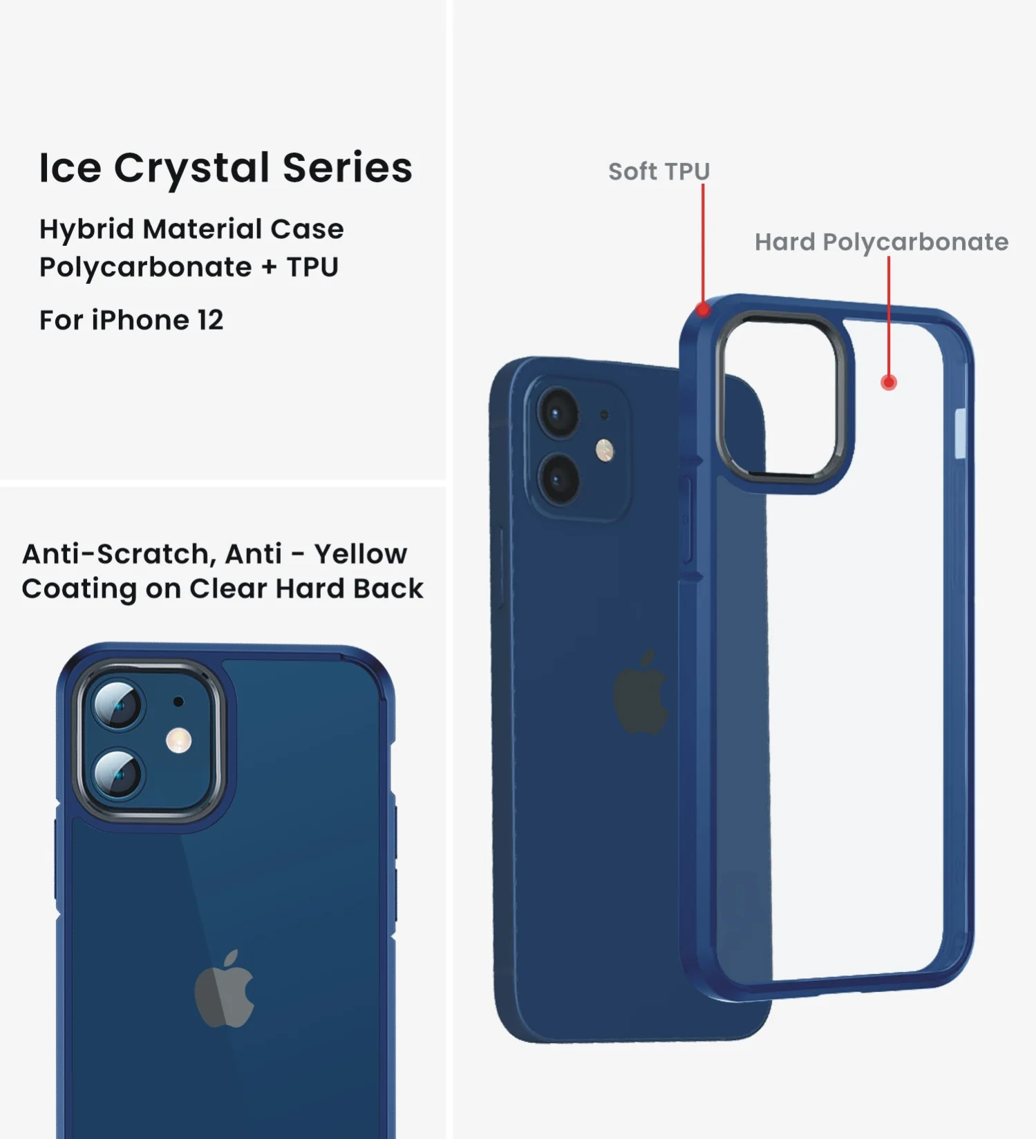 Apple iPhone 12 Pro    (6.1 inch) Back Cover | Ice Crystal Series [Anti Yellow], Deep Blue - Image 2