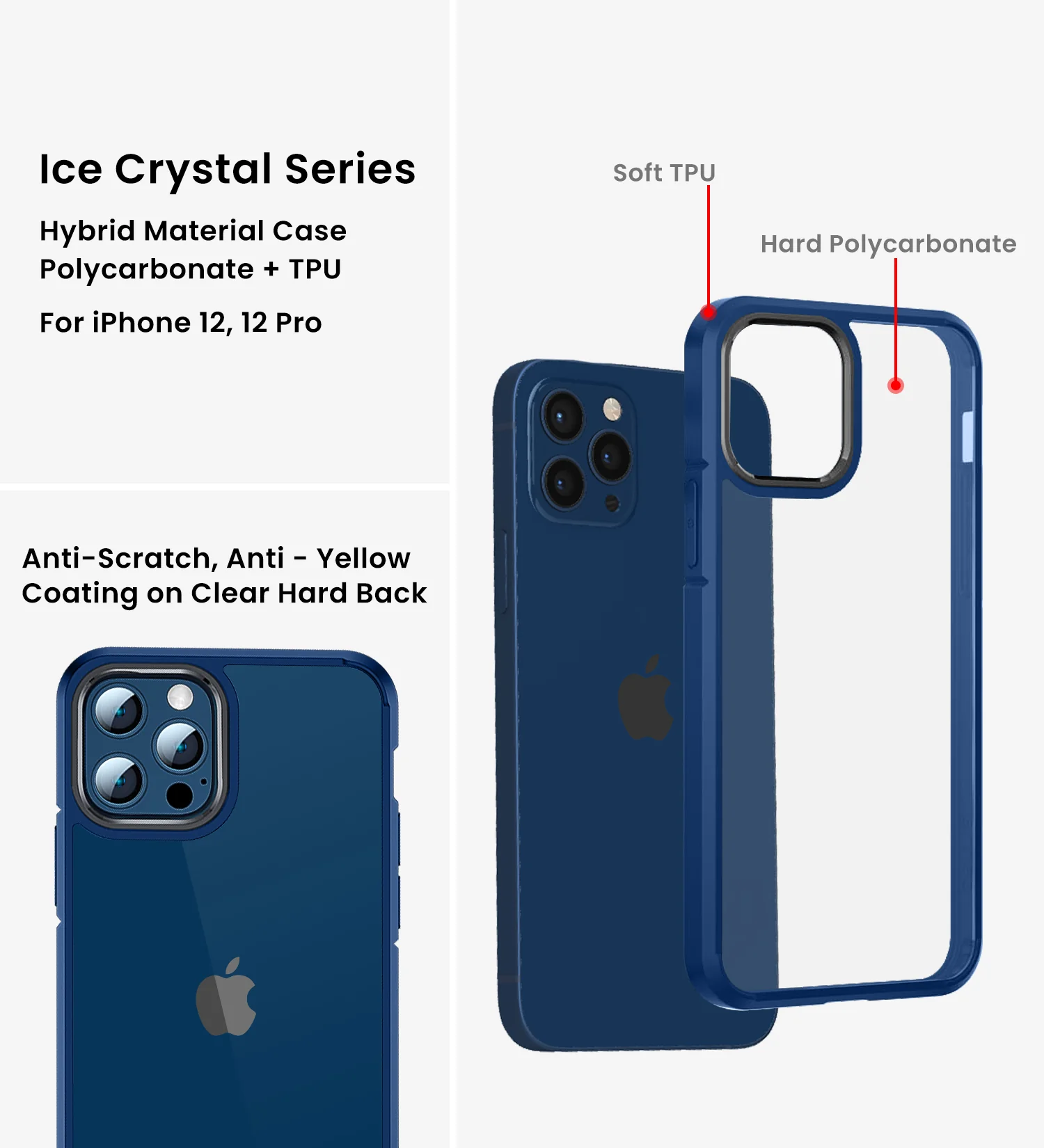 Apple iPhone 12 Pro    (6.1 inch) Back Cover | Ice Crystal Series [Anti Yellow], Deep Blue - Image 2