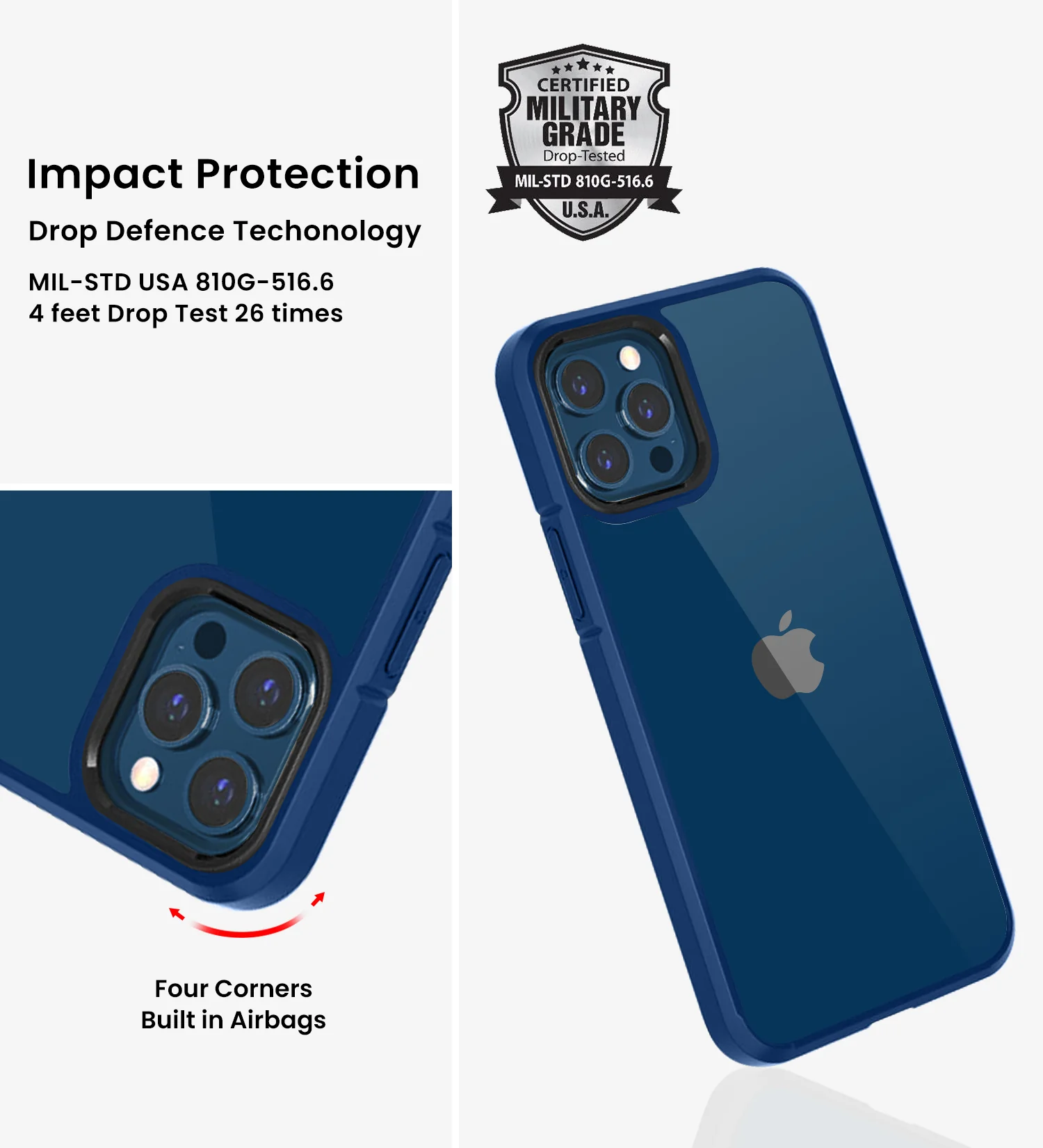 Apple iPhone 12 Pro    (6.1 inch) Back Cover | Ice Crystal Series [Anti Yellow], Deep Blue - Image 3