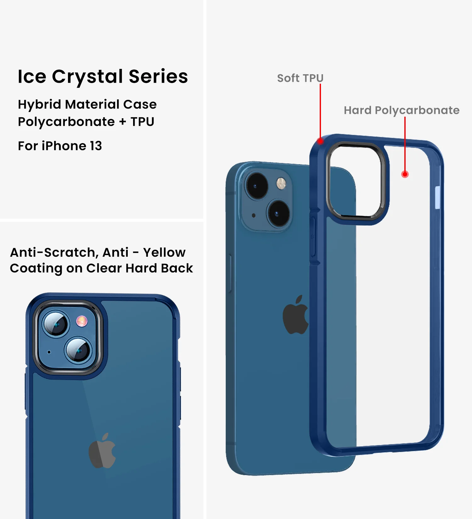 Apple iPhone 13 (6.1 inch) Back Cover | Ice Crystal Series [Anti Yellow], Deep Blue - Image 2