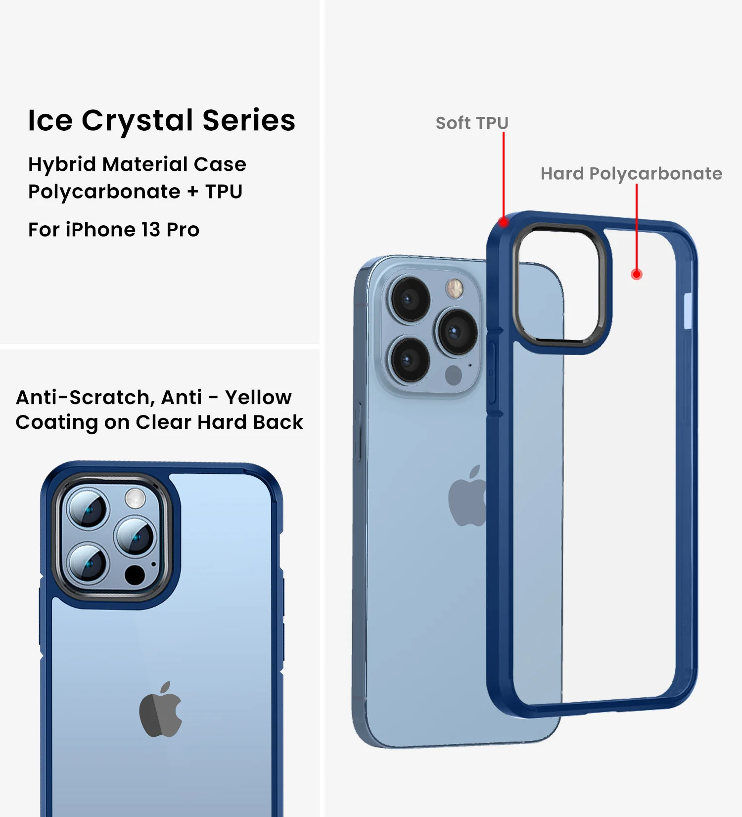 Apple iPhone 13 Pro (6.1 inch) Back Cover | Ice Crystal Series [Anti Yellow], Deep Blue - Image 2
