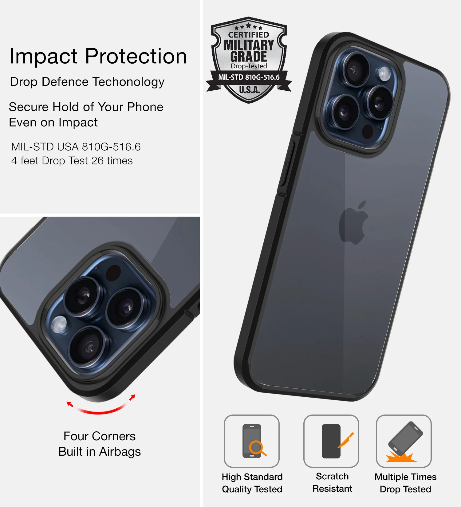 Apple iPhone 15 Pro Max (6.7 inch) Back Cover | Ice Crystal Series [Anti Yellow], Black - Image 4