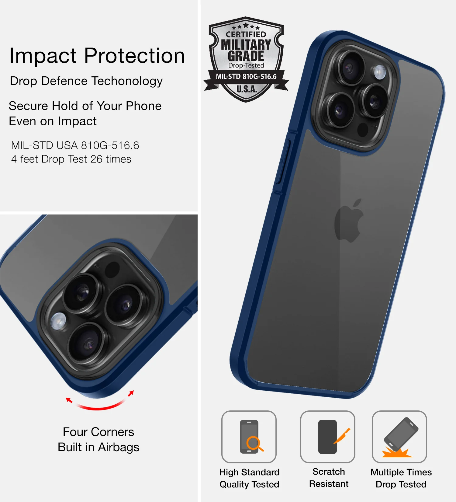 Apple iPhone 15 Pro Max (6.7 inch) Back Cover | Ice Crystal Series [Anti Yellow], Blue - Image 4