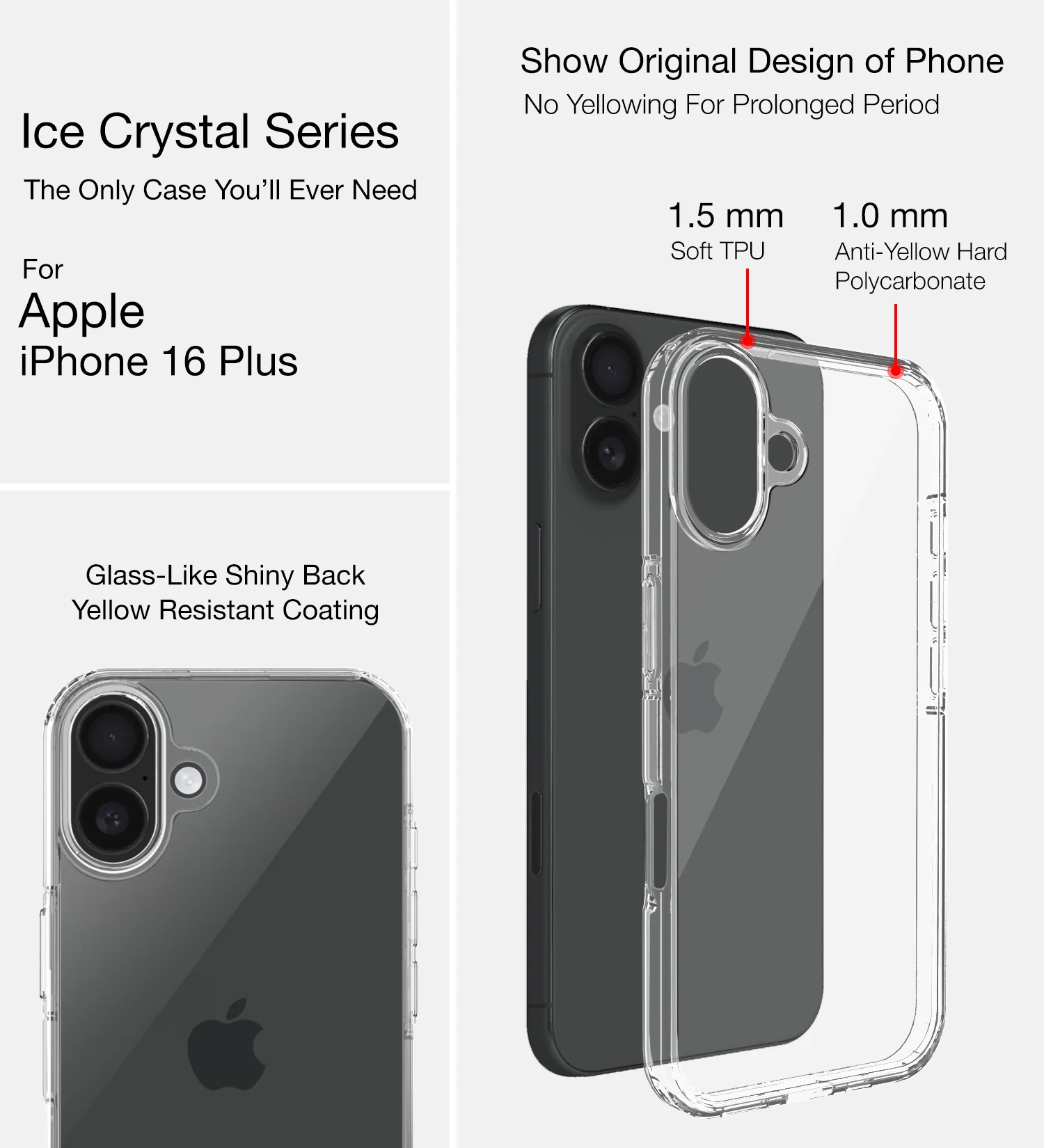Apple iPhone 16 Plus (6.7 inch) Back Cover | Ice Crystal Series, Crystal Clear - Image 2